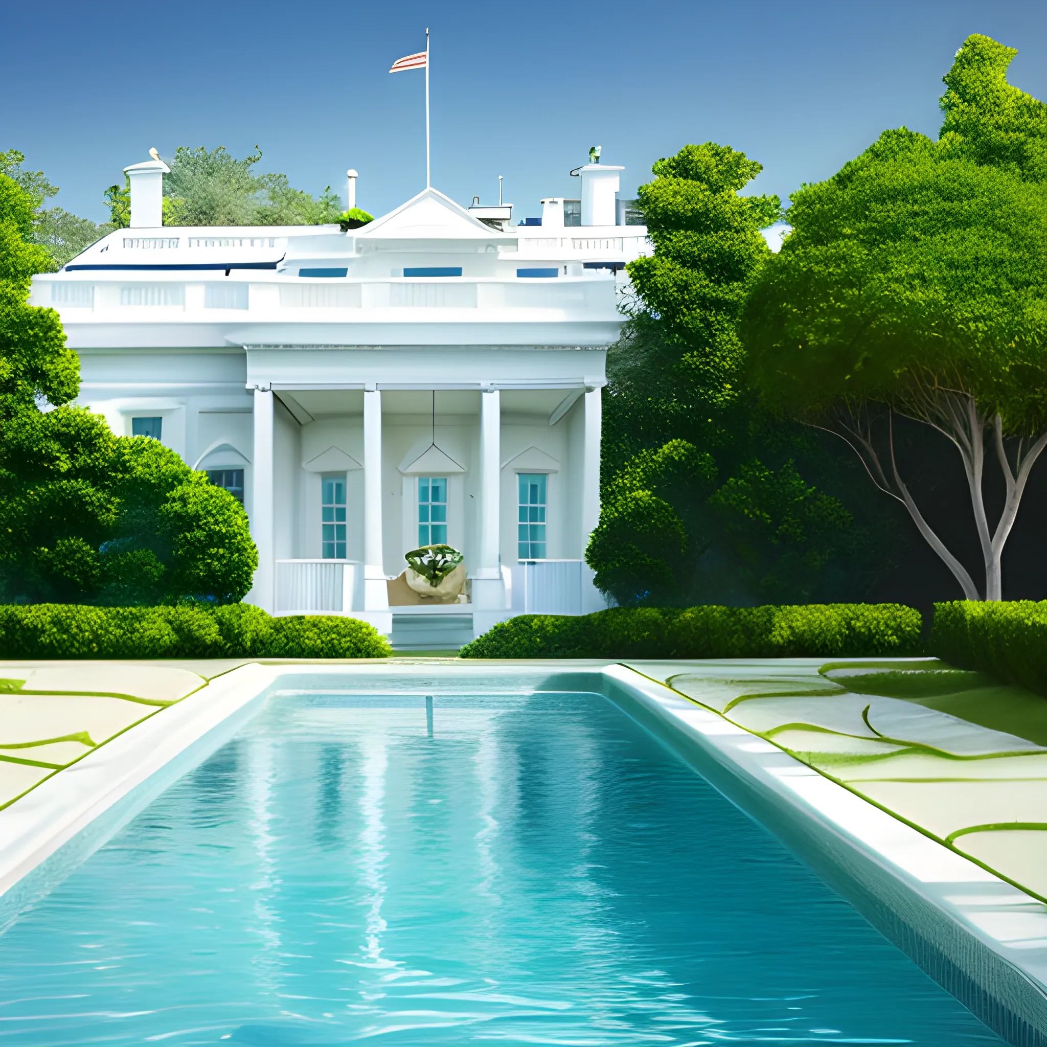 a white house with a pool and a plant, a stock photo by Frances Jetter, featured on shutterstock, photorealism, stock photo, stockphoto, photorealistic