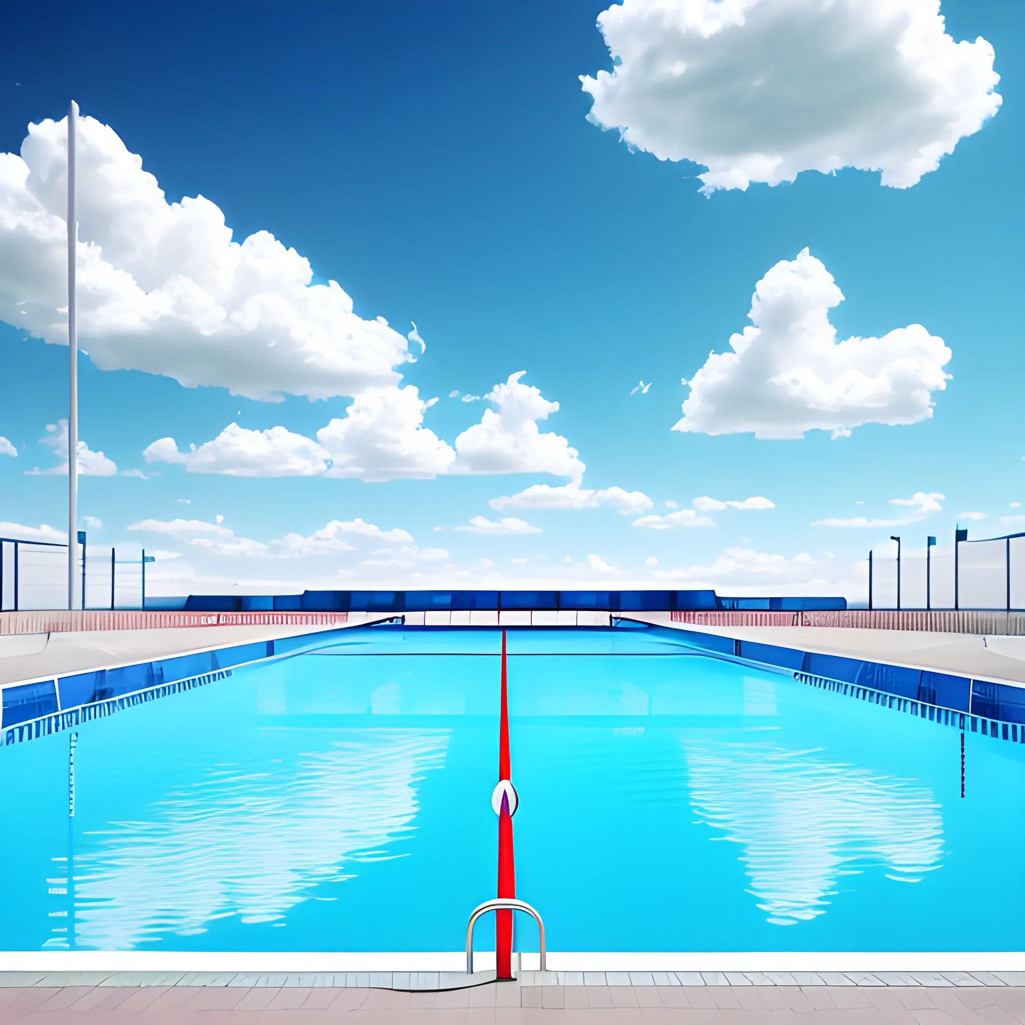 blue sky, white cloud,an empty swimming pool , photorealism, behance hd, photo taken with ektachrome, panorama, Realistic style, photorealistic
