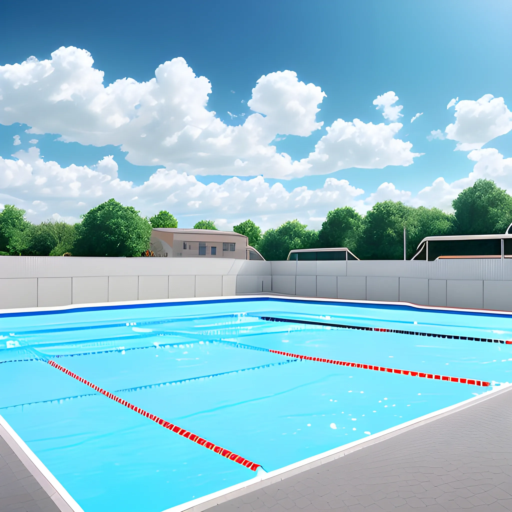 blue sky, white cloud,an empty family swimming pool , photorealism, behance hd, photo taken with ektachrome, panorama, Realistic style, photorealistic
