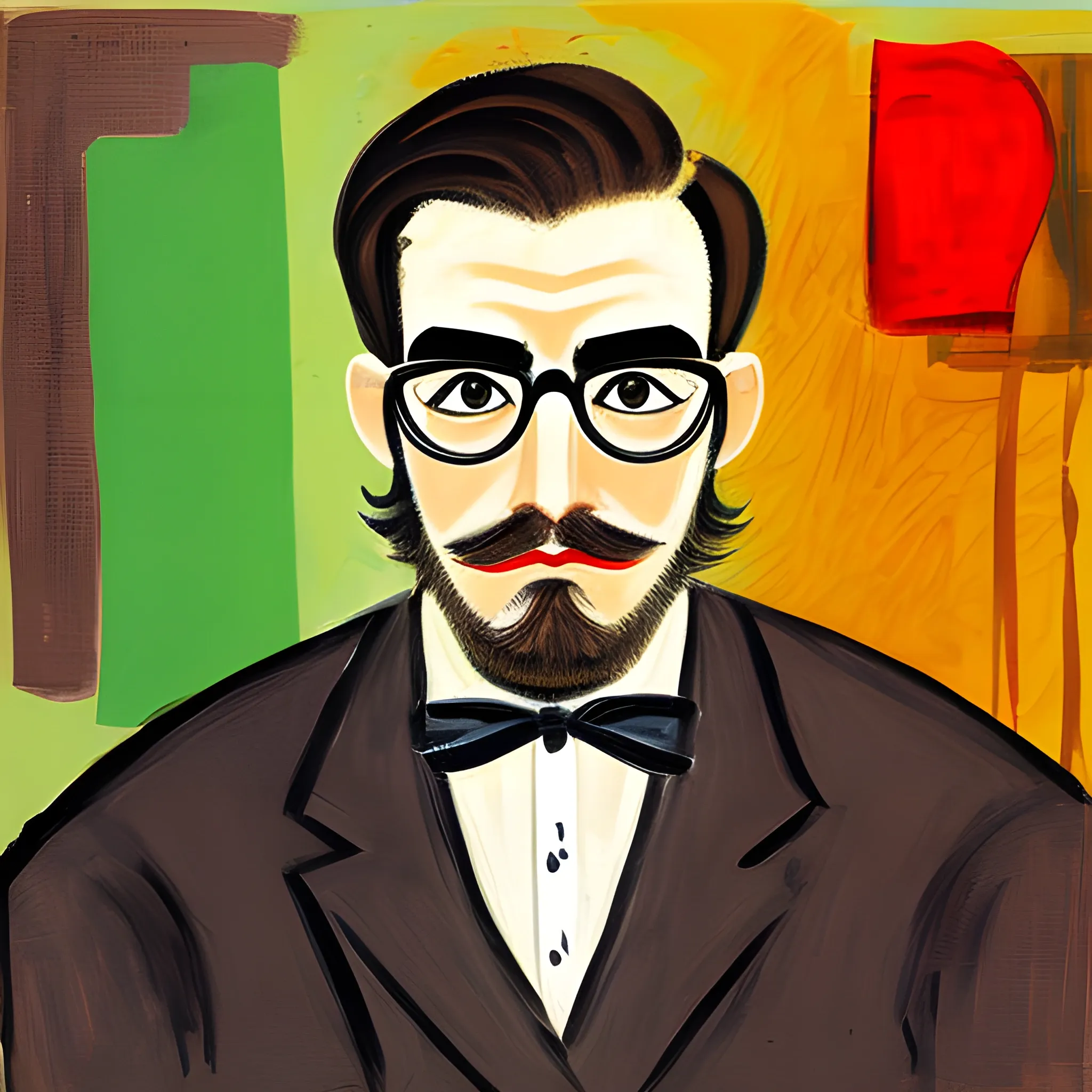 man with glasses with no beard by  expressionism style painting