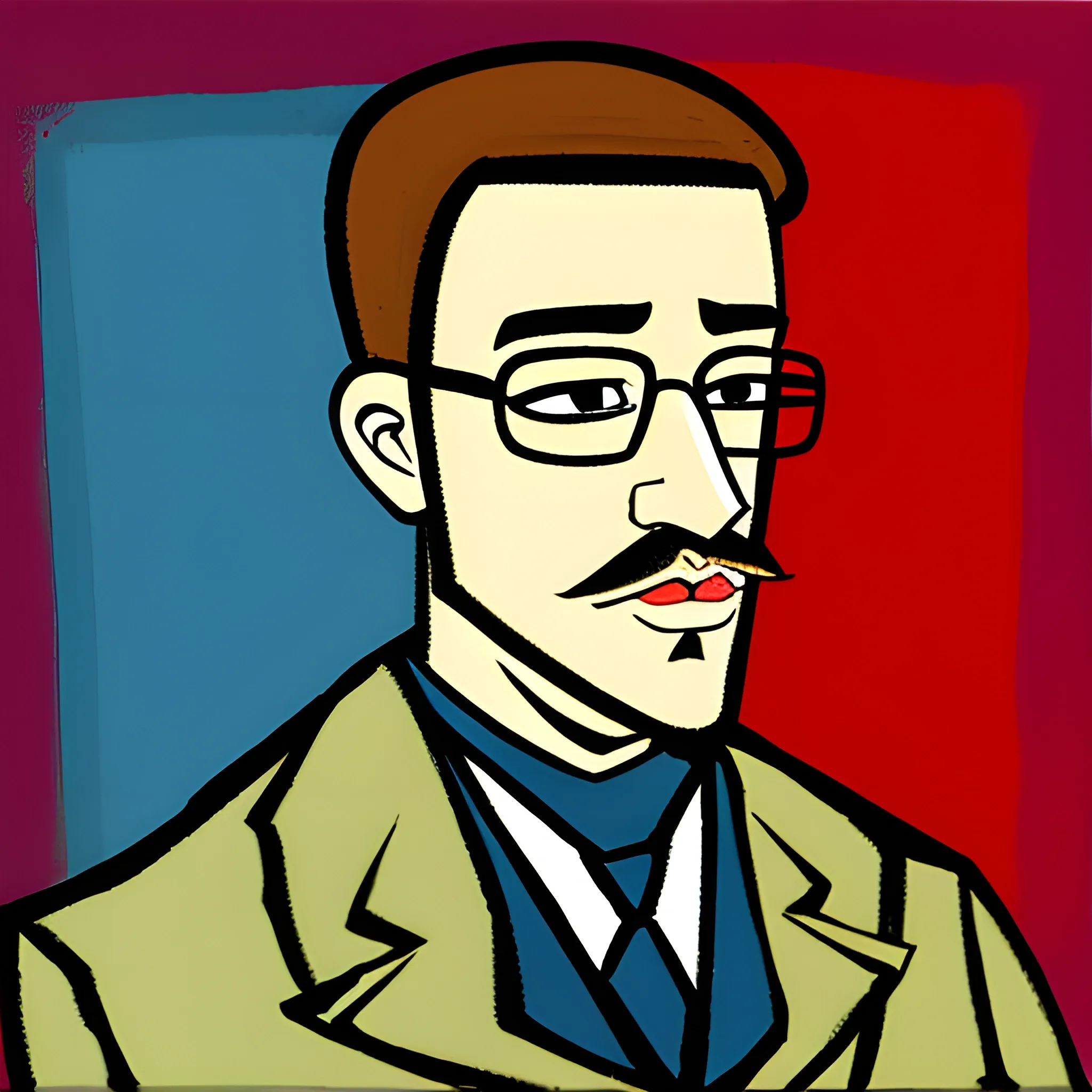 man with glasses with no beard by  expressionism style painting, Cartoon