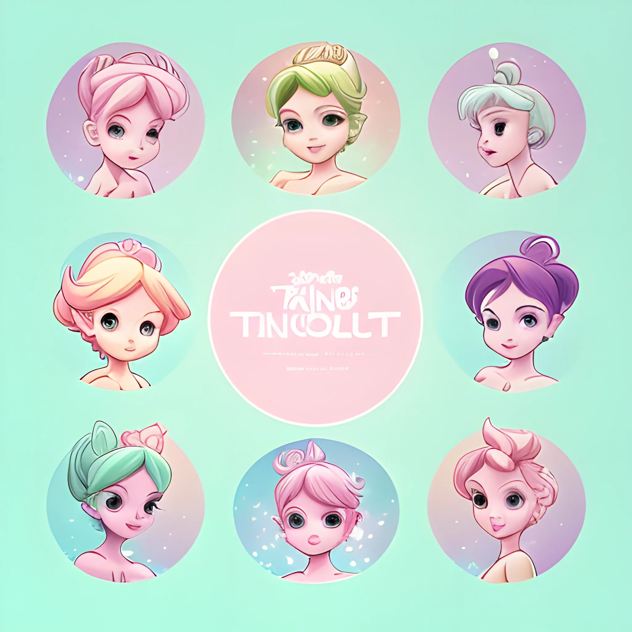 chaotic artwork using tinker bell animation movie element in pastel colour scheme. soft focus print designs. 
graphic, animated, characters, 