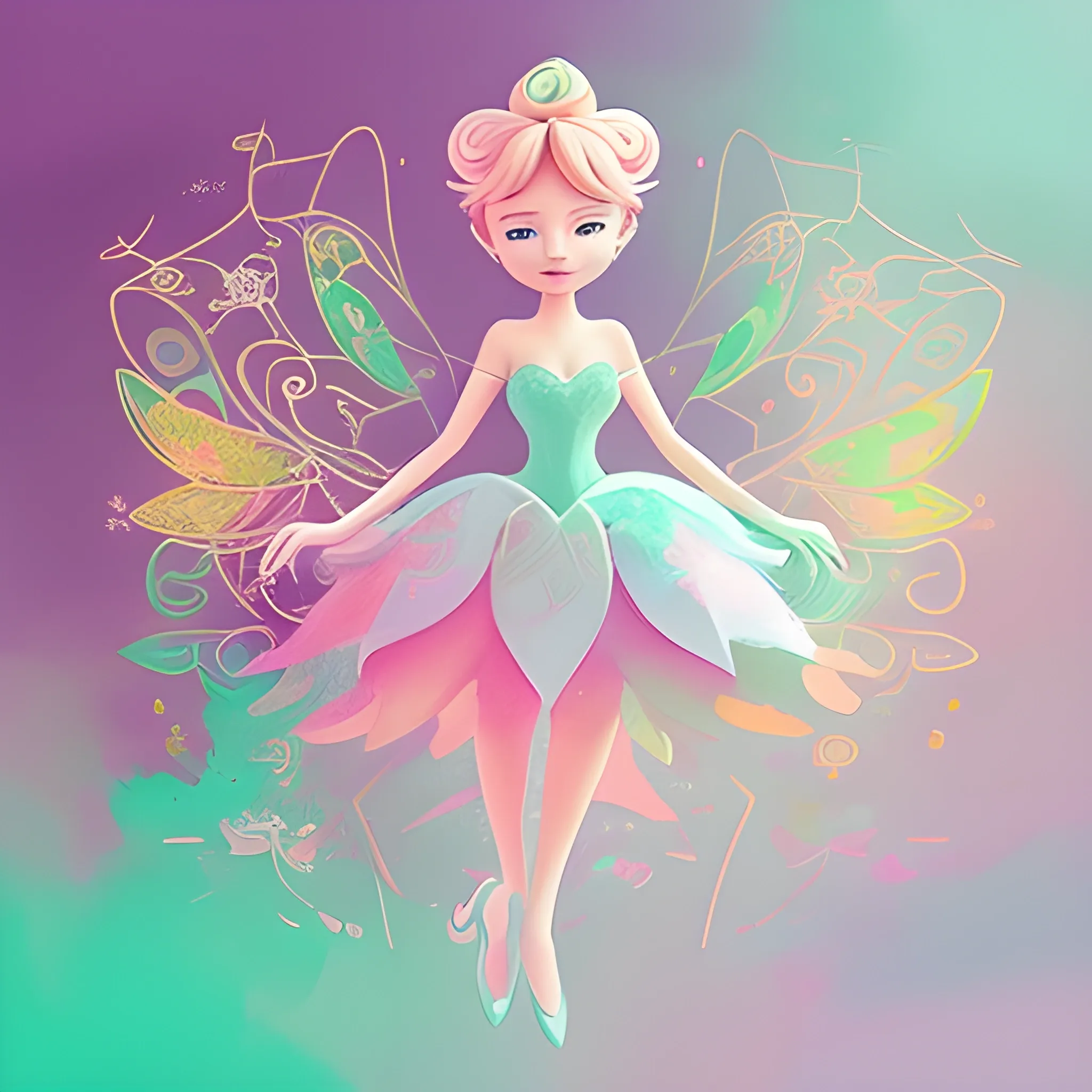 chaotic artwork using tinker bell animation movie element in pastel colour scheme. soft focus print designs. Evelyn Tan  
(_o3oeve_art on instagram) style

graphic, animated, characters, 