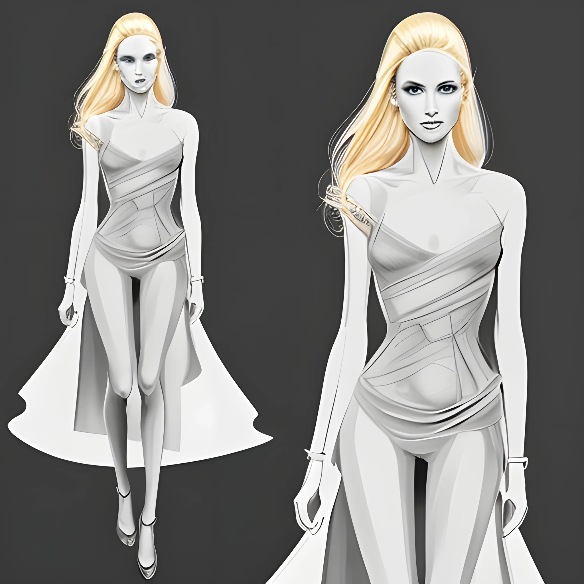 fashion croquis of 10” for a base to do fashion illustration. skin rendered. no garments on just the figure. face rendered with blonde hair

digital art