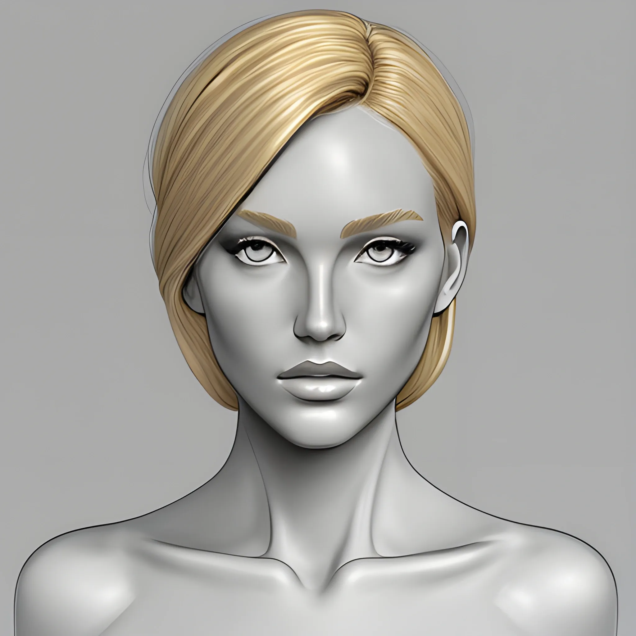 fashion croquis of 10” for a base to do fashion illustration. skin rendered. no garments on just nude undergarments  the figure. face rendered with blonde hair

digital art