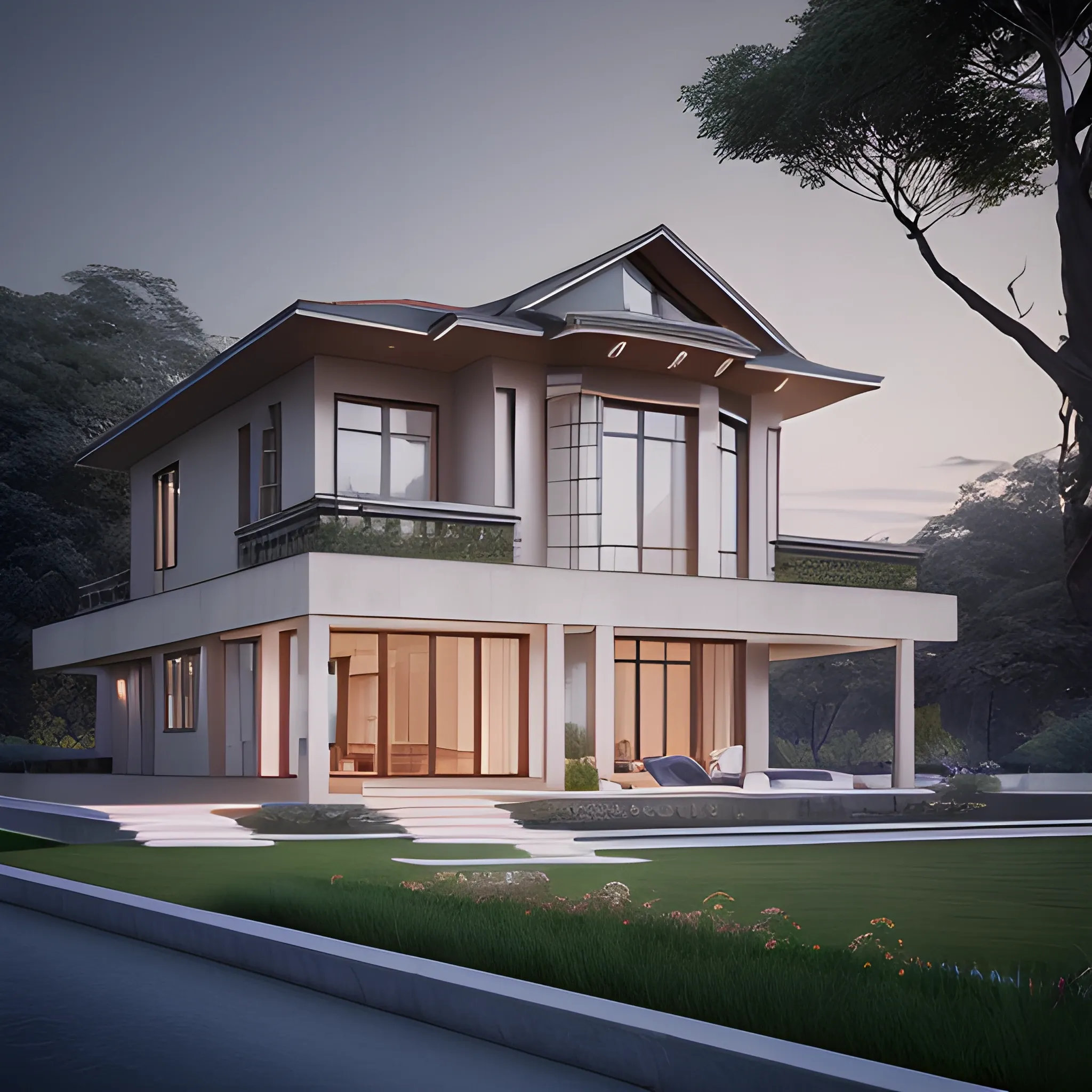 3d rendering of beautiful nature meets architecture concept of a ...