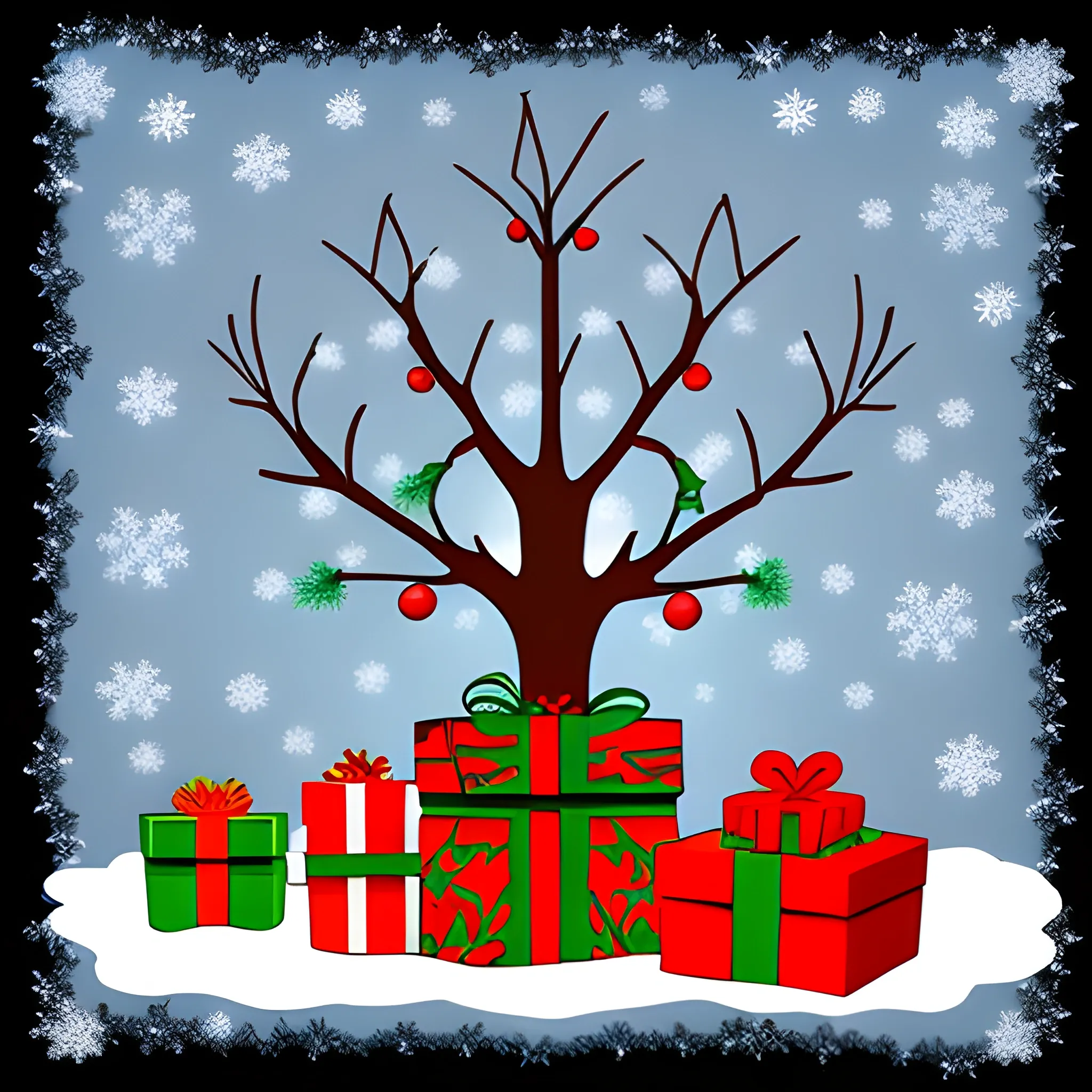 xmas, Cartoon, tree, gifts, santa