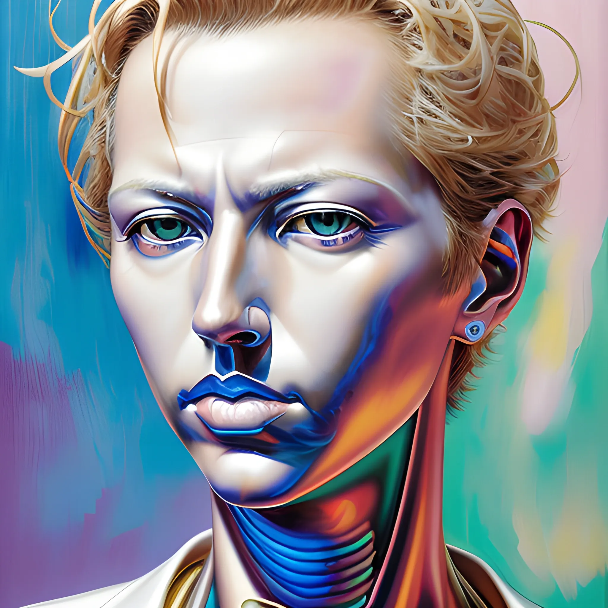 CLOSE shot rfktrstyle,  perfectly centred, neo-expressionist oil paint, centred, posing portrait by hajime sorayama, Trippy