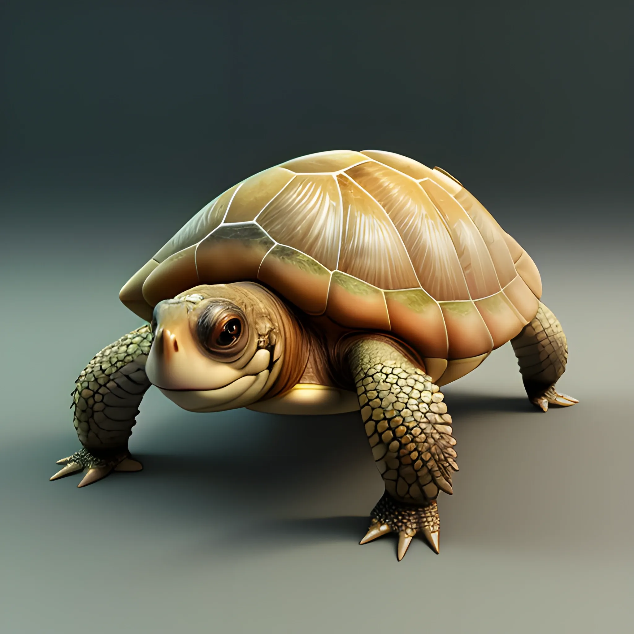 3d baby loggerhead turtle walking, cute and adorable,  Pixar render, unreal engine cinematic smooth, intricate detail, cinematic. smiling. happy happy, 3D