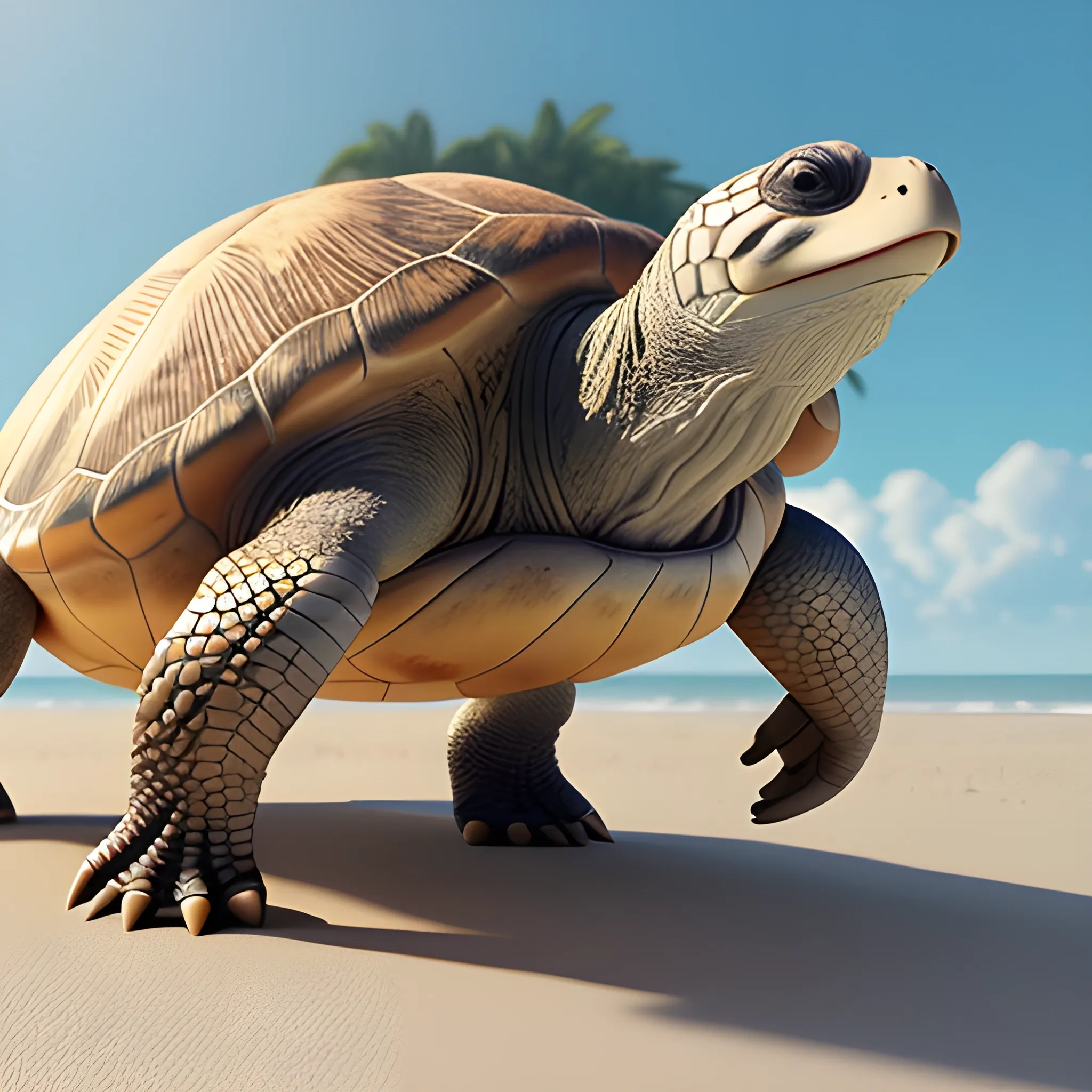 3d baby loggerhead turtle walking, cute and adorable,  Pixar render, unreal engine cinematic smooth, intricate detail, cinematic. smiling. happy happy, 3D