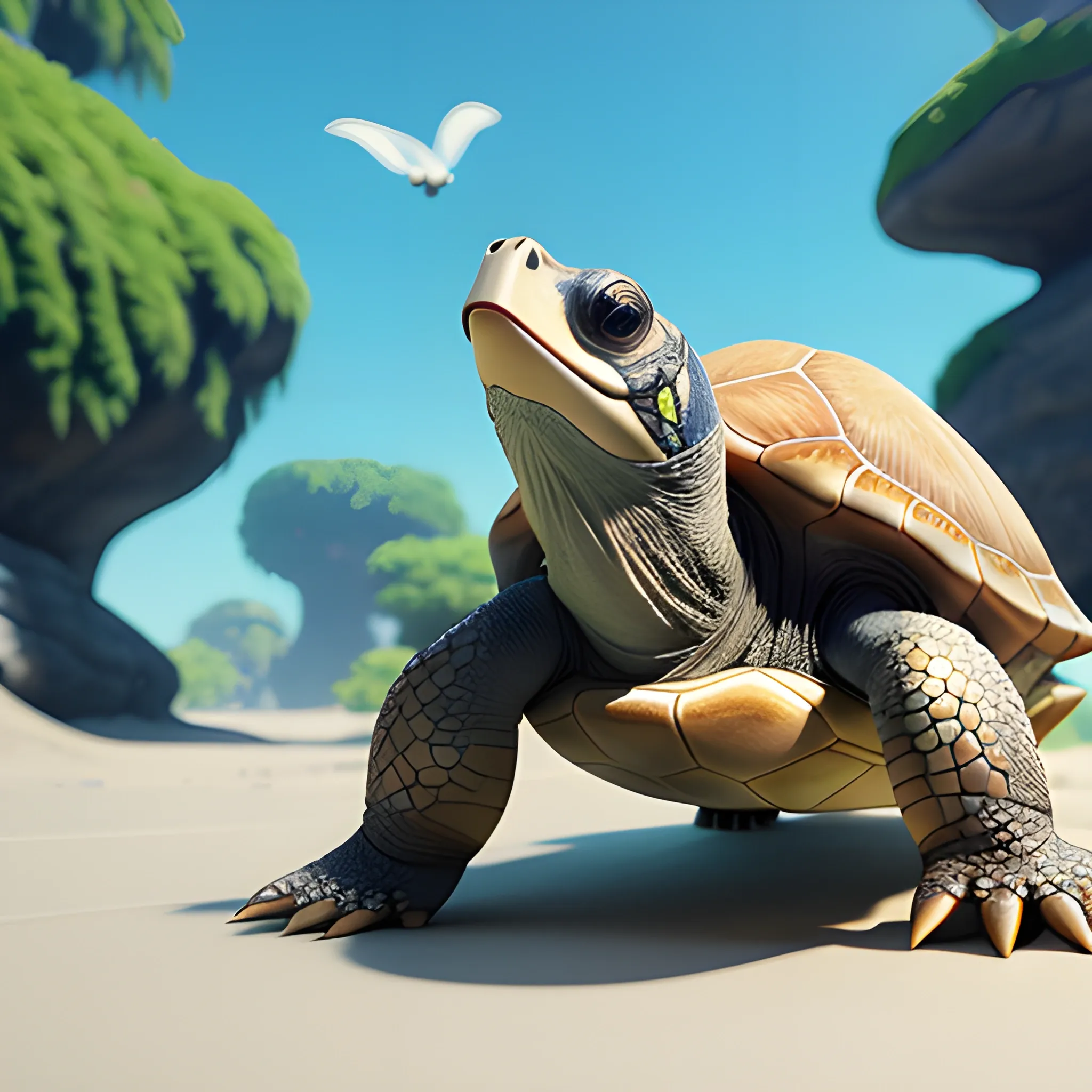 3d baby loggerhead turtle walking, cute and adorable,  Pixar render, unreal engine cinematic smooth, intricate detail, cinematic. smiling. happy happy, 3D