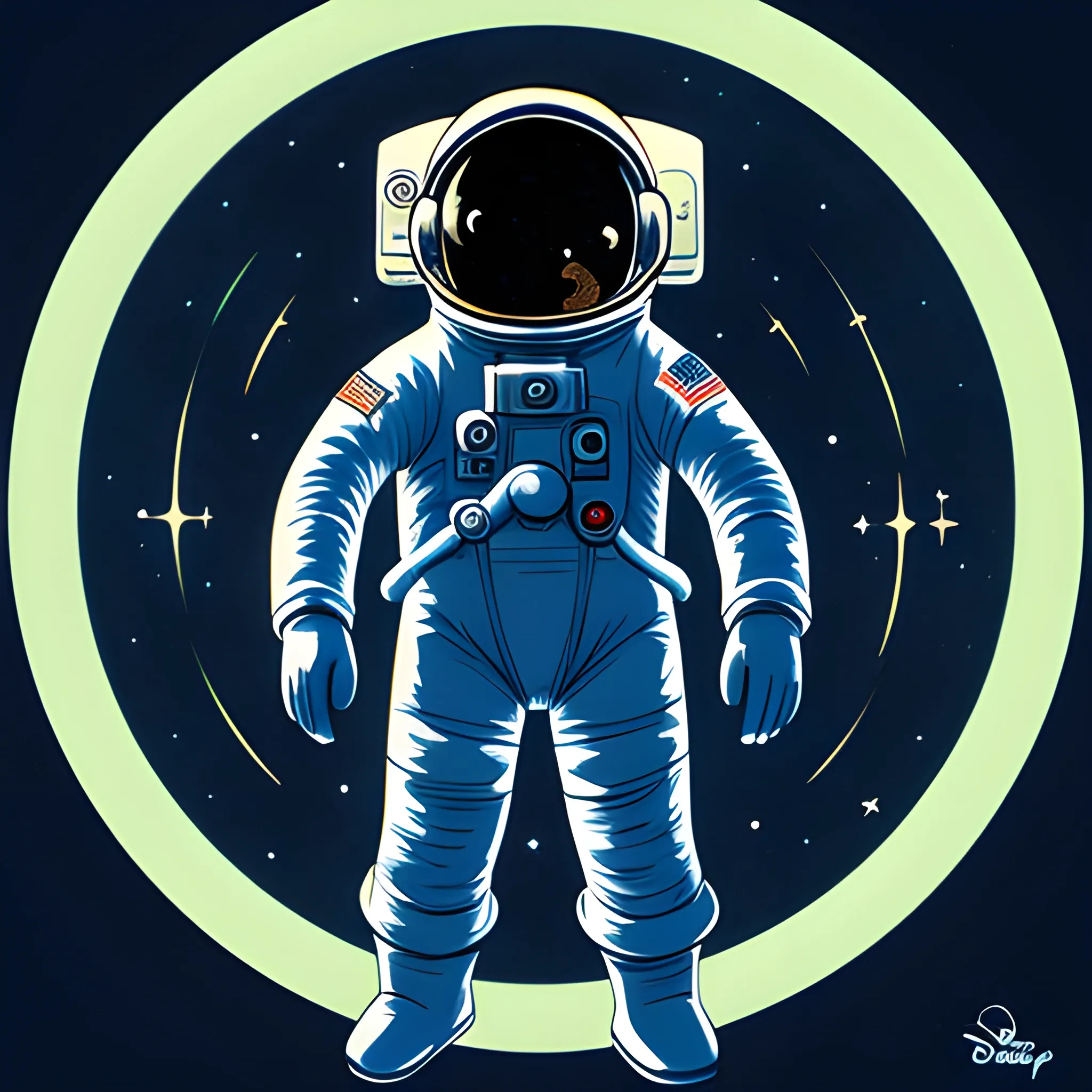 astronaut glowing in the dark by disney concept artists, blunt borders, rule of thirds ,, Cartoon