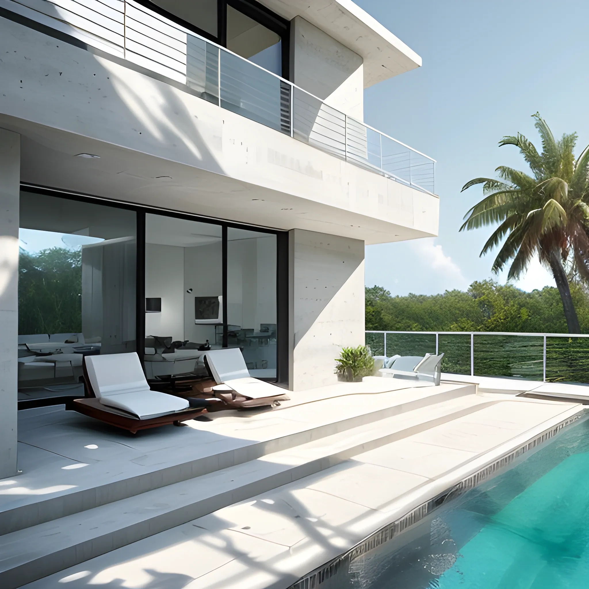 outdoor patio, Sleek Lines and Sophisticated Textures: a lavish sprawling mansion set in a beautiful natural area, overlooking a crystal blue ocean, (((evening))), Cayman Islands, concrete walls, exterior of the casa, pool with lights, light colors such as white, light gray, light blue, a monochrome color scheme, blue color, black color, white color, hues, high, modern photo home, modern, in canada, realistic, well designed, bright, photorealistic, hyper detailed, natural lighting, octane finish, Wood Details, Soft Colors, Natural Light, Minimalist Furniture, Natural Decoration, Rustic Touches, Modern Art, led drings, wall decor, artistic painting on the walls, light pool, Bokeh., epic royal background, big royal uncropped crown, royal jewelry, robotic, nature, full shot, symmetrical, Greg Rutkowski, Charlie Bowater., trending on artstation, sharp focus, studio photo, intricate details, highly detailed, by greg rutkowski