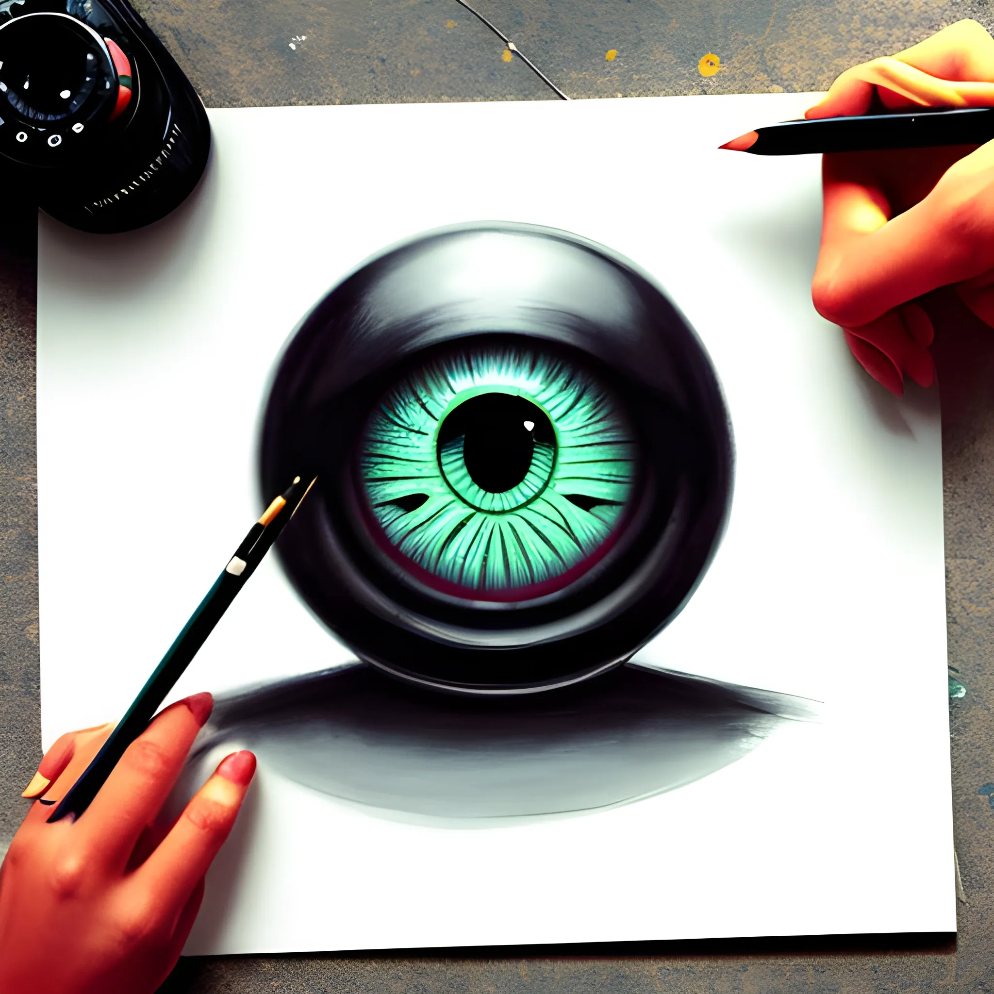 lora:15AIME:1 rfktrstyle, A stunning high quality macro photo of a painting of a strange sinister eyeball, in a dystopian city, mood lighting, Kodak Ultra Max, 85mm, shot on iphone 7, dslr, high quality, photorealistic, raw, 4k, darksurrealismai, Water Color, Oil Painting, Pencil Sketch, Cartoon, Trippy