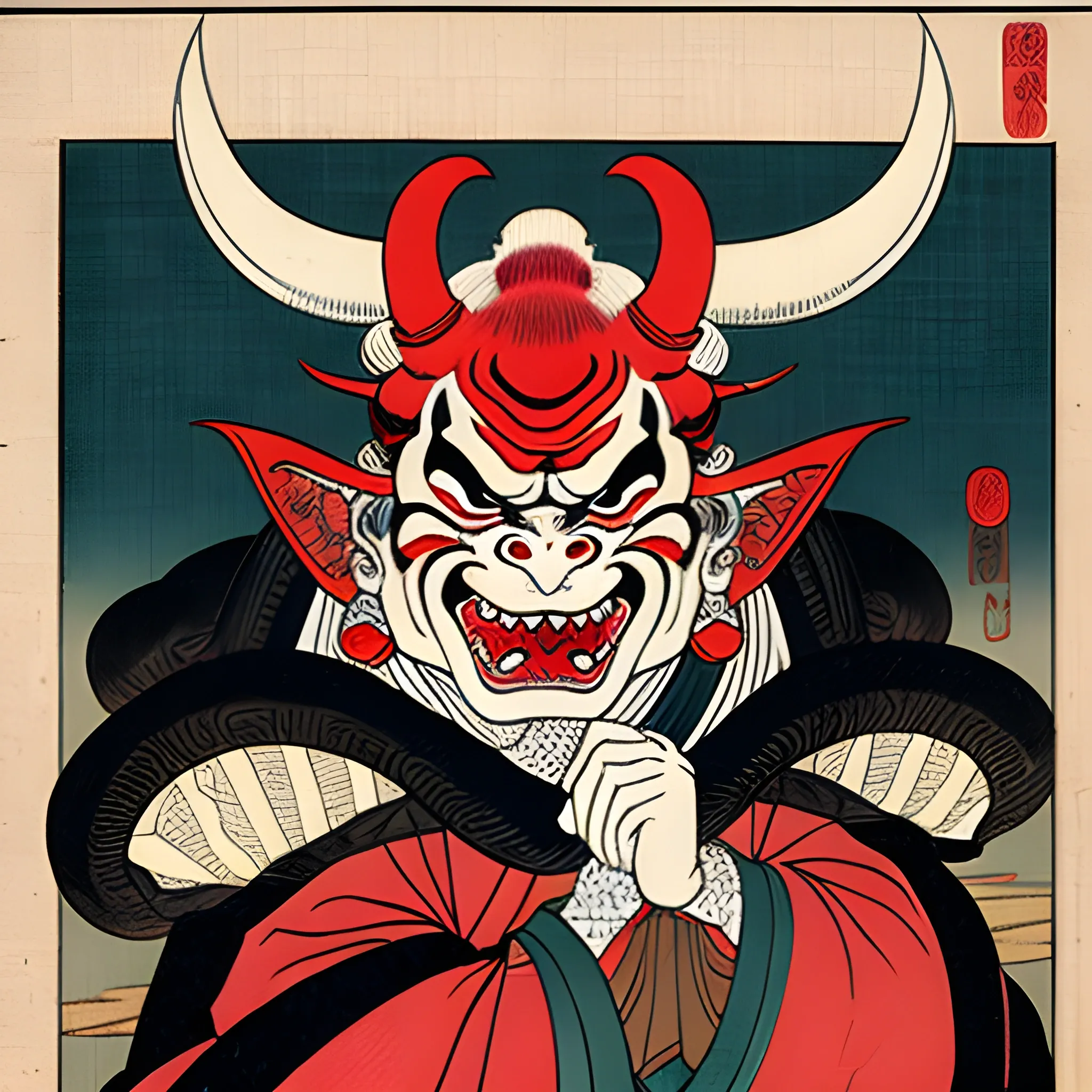 16th century japanese evil oni Ukiyo-e 