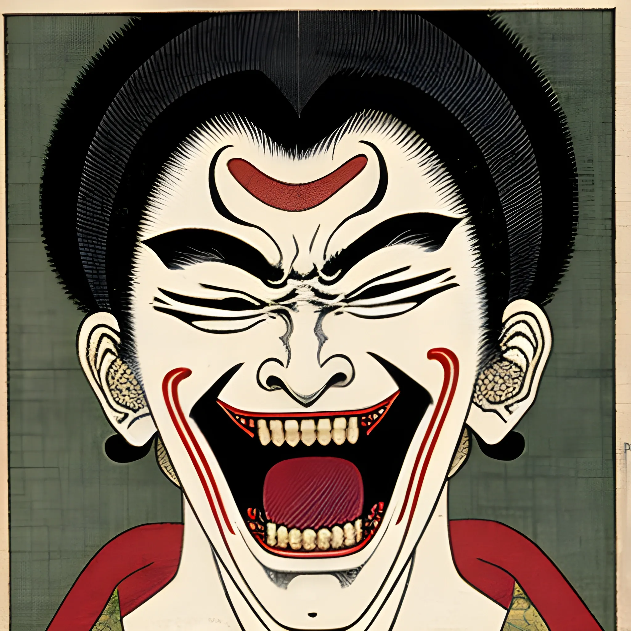 16th century japanese vampire showing teeth Ukiyo-e single