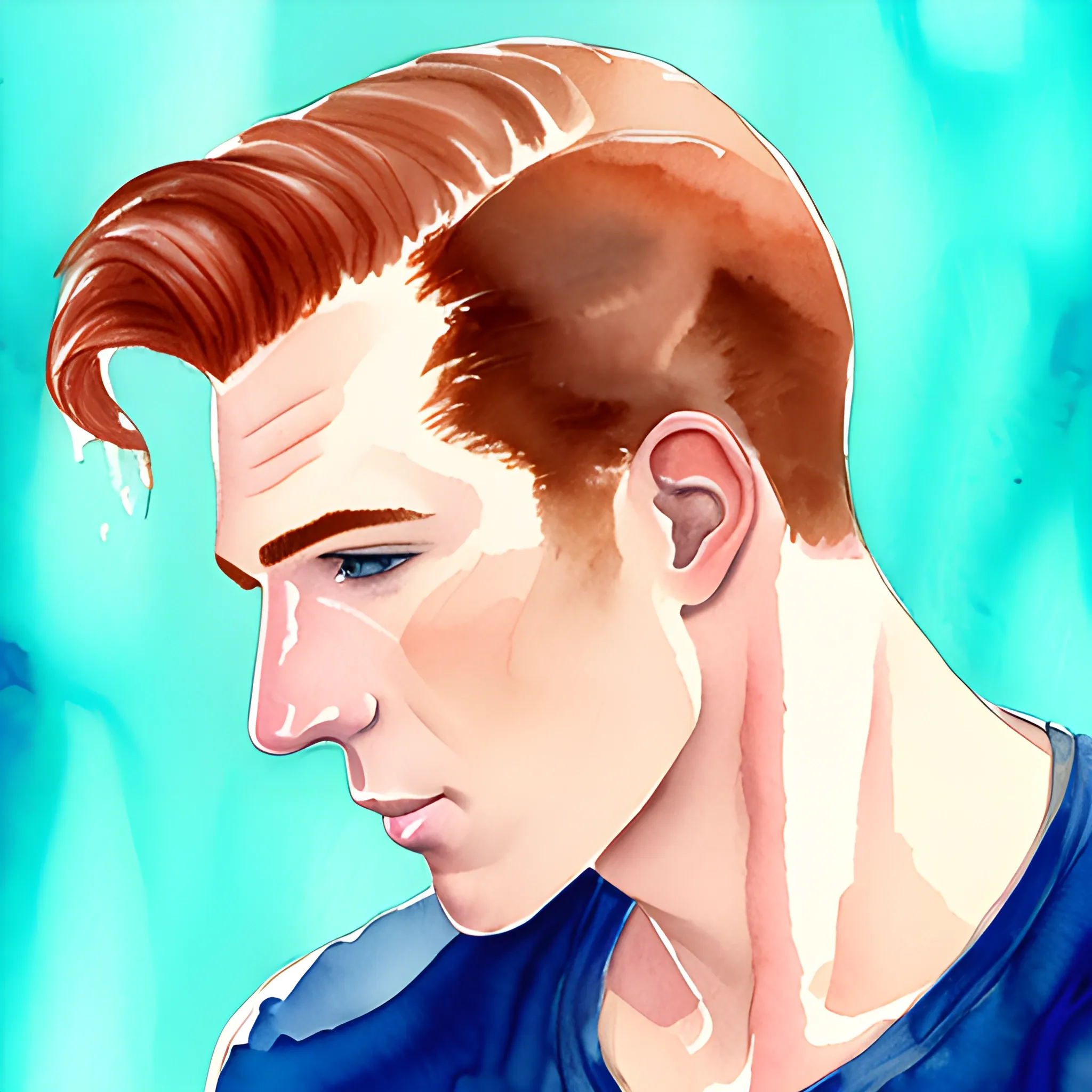 Attractive redhead male cleanshaven, Water Color