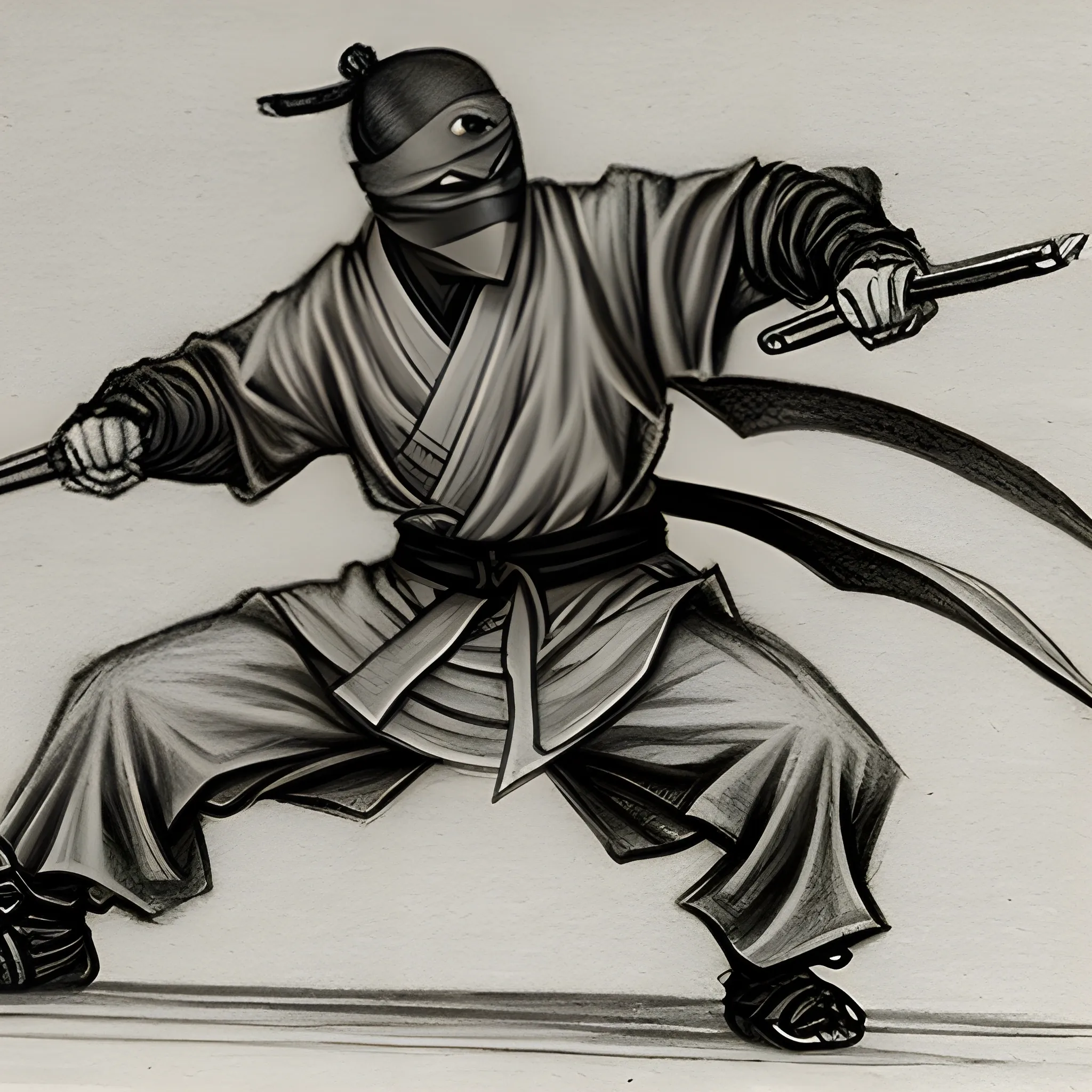 Japanese ninja 16th century scary, Pencil Sketch