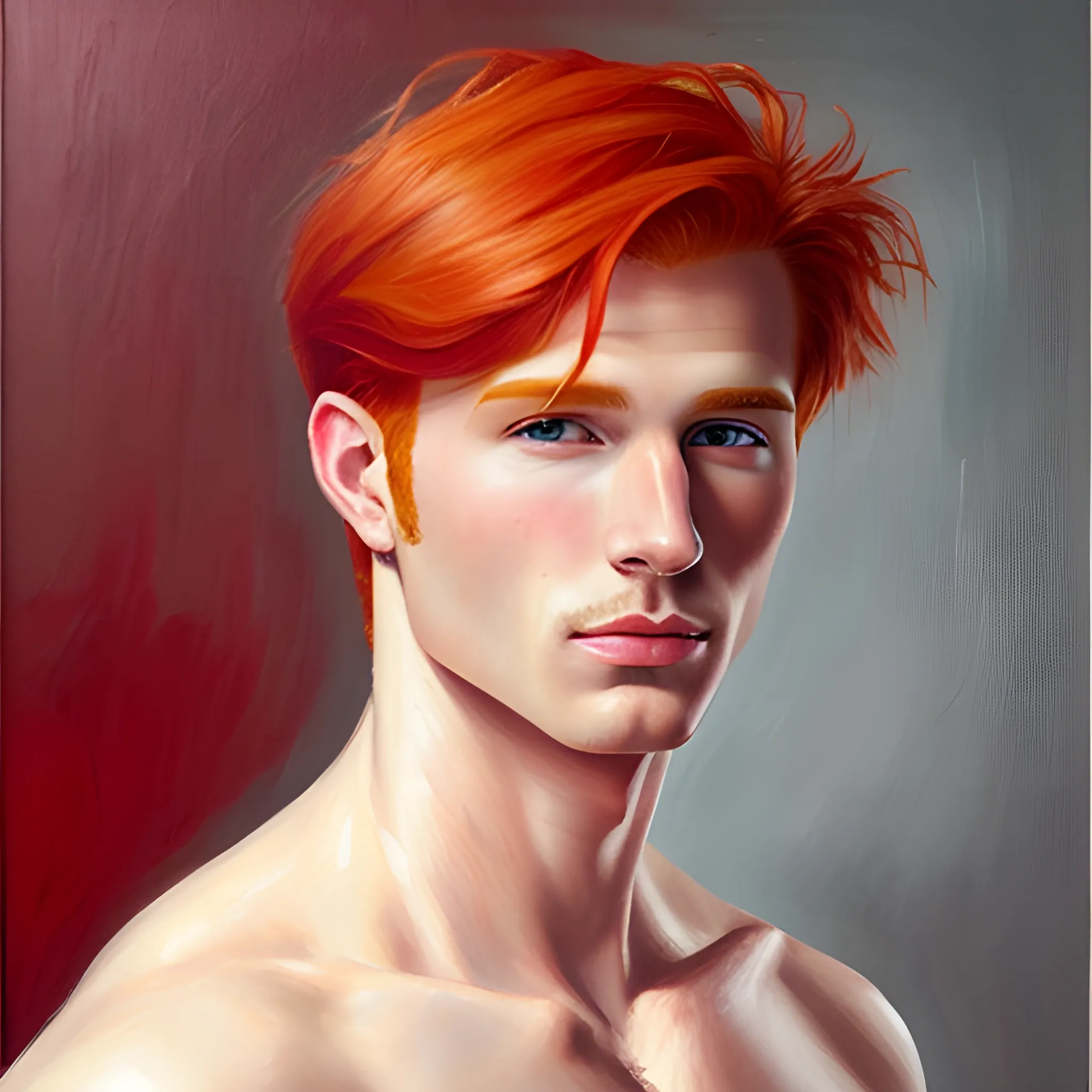 Attractive redhead male, Oil Painting
