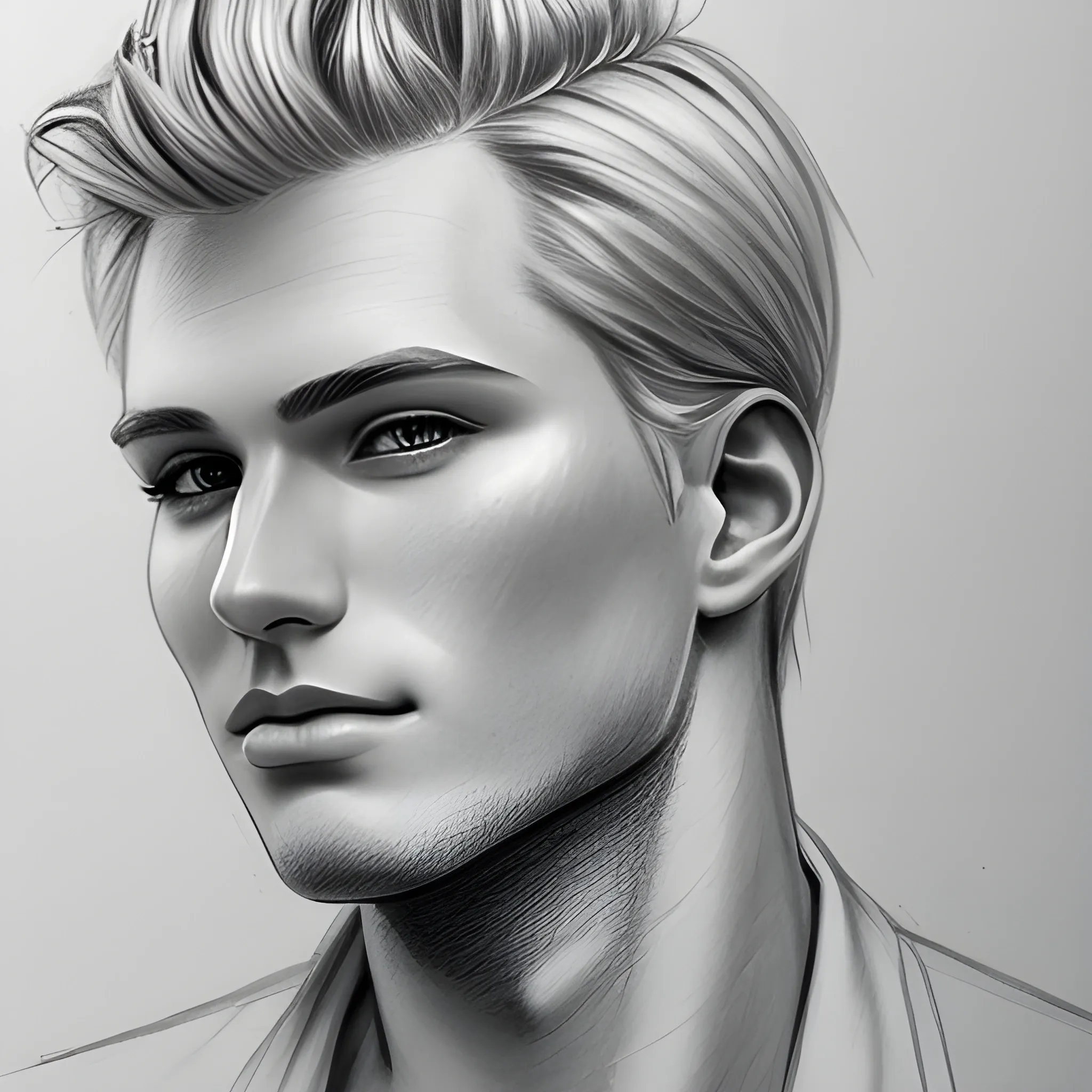 Attractive blonde male cleanshaven, Pencil Sketch