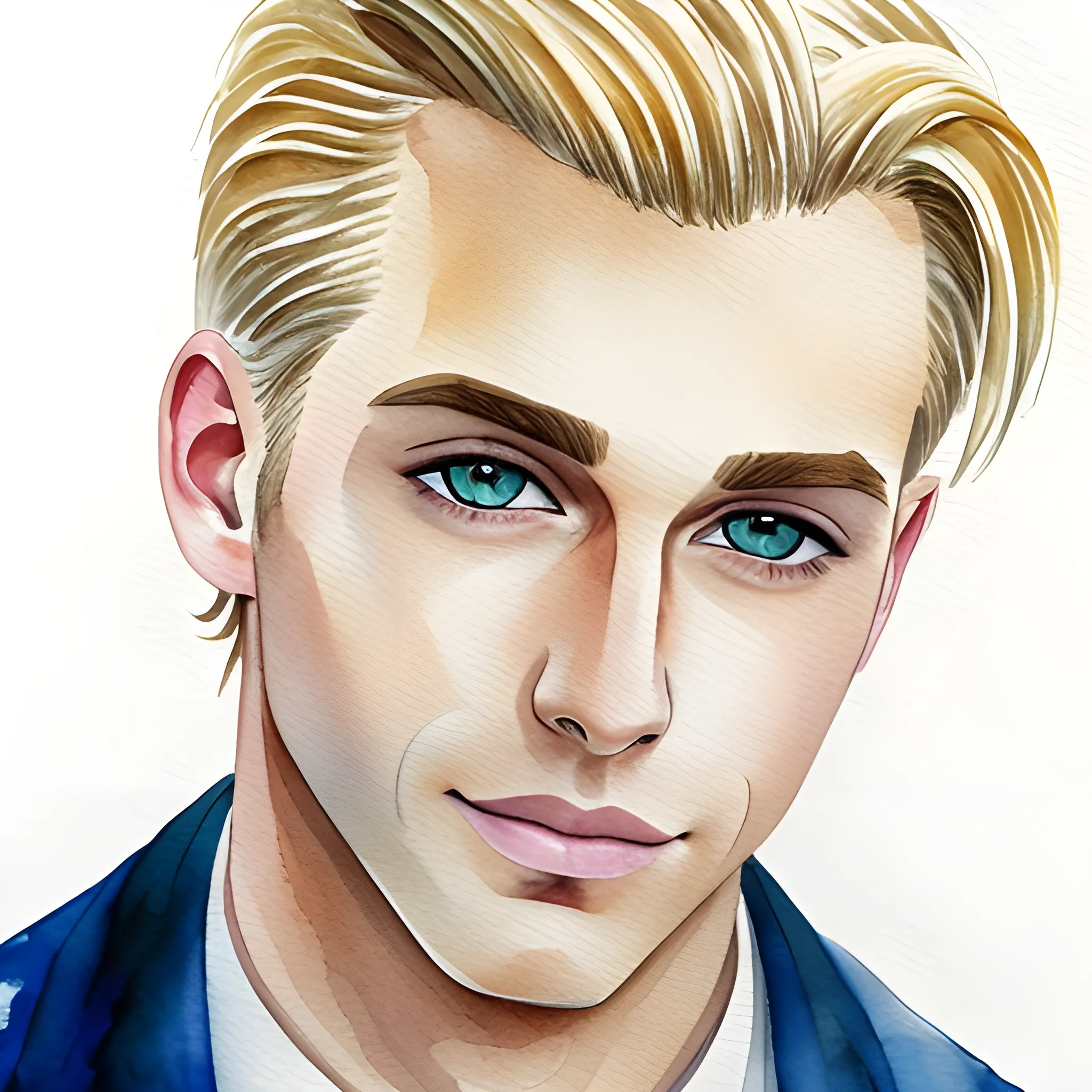 Attractive blonde male cleanshaven, Water Color