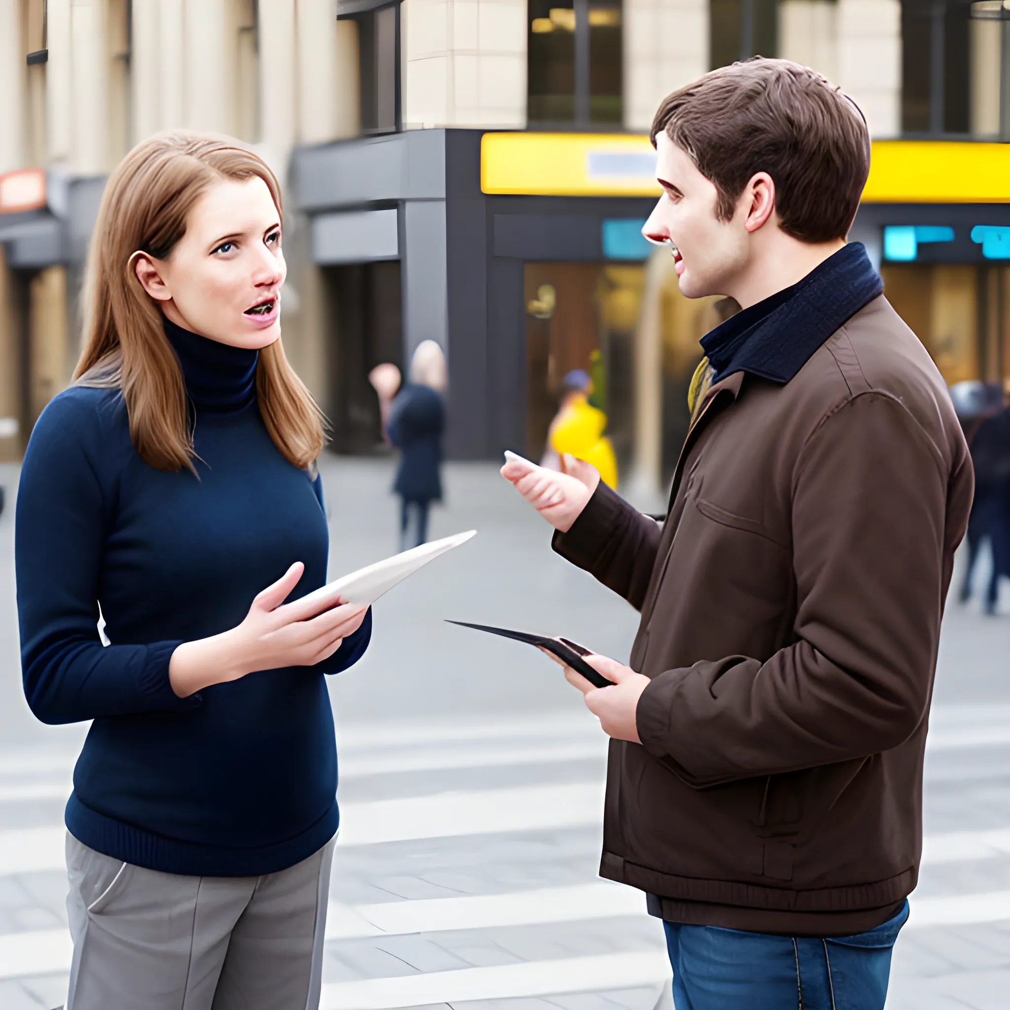 man and women speaking to public