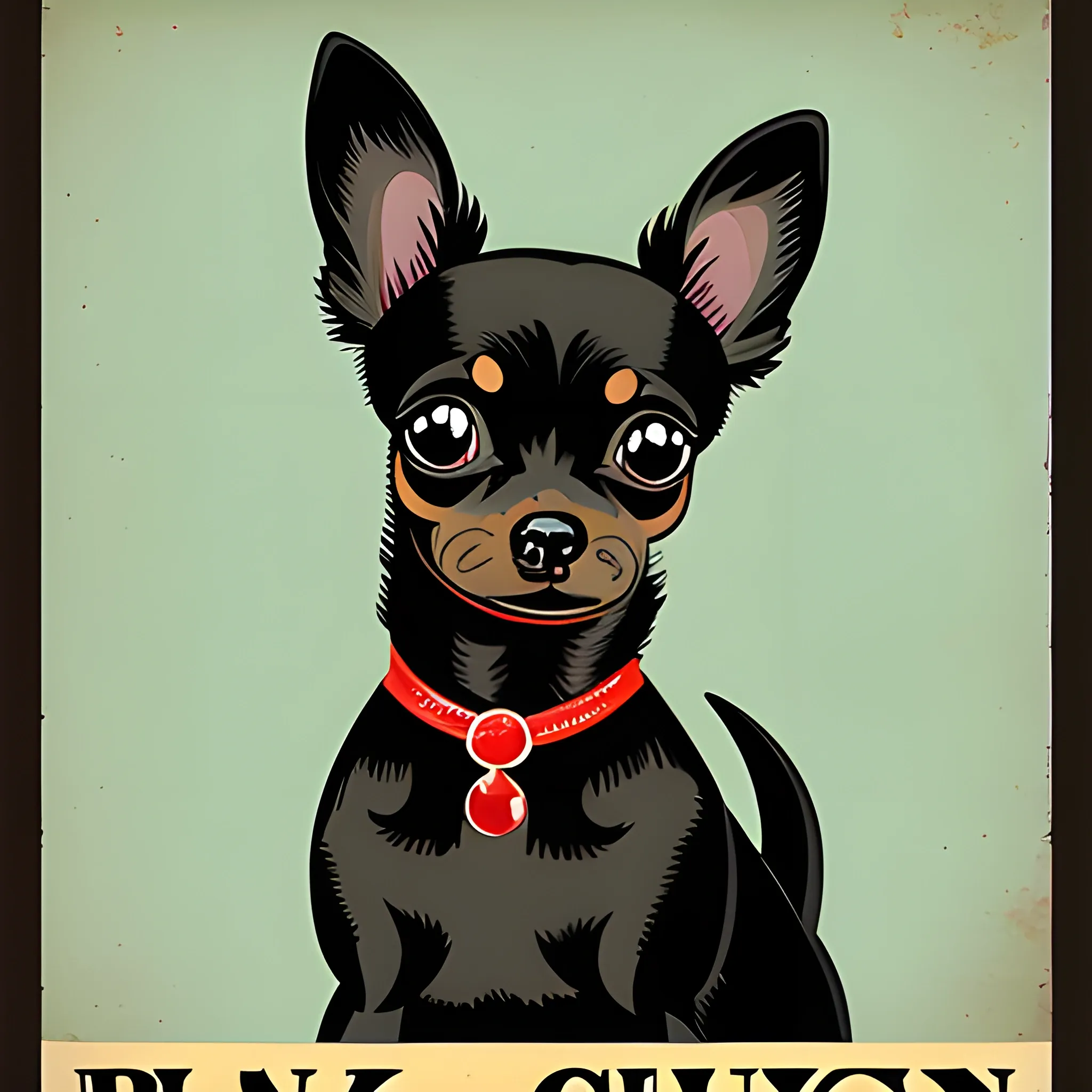 Black Chihuahua in vintage poster, Cartoon