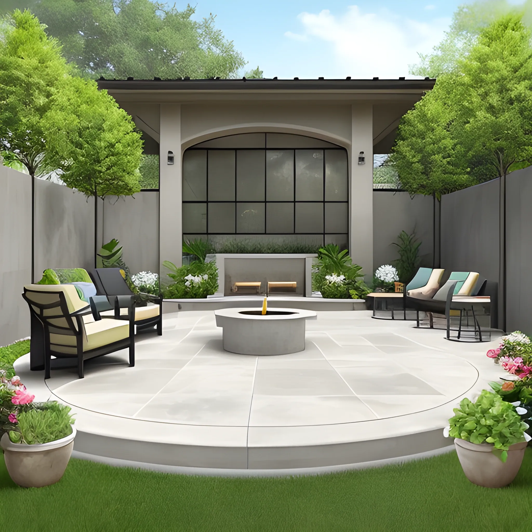 A poster ad image prompt for concrete patio renovations: At the center of the poster, a beautifully renovated concrete patio takes the spotlight. The patio features a smooth, polished surface that reflects the sunlight, and it is surrounded by lush greenery and vibrant potted plants.Text overlay: "Transform Your Outdoor Space with Stunning Concrete Patio Renovations!" On the top left corner, a "before" image showcases the outdated and worn-out concrete patio that is in need of a makeover. Cracks and dull surfaces are evident, highlighting the contrast between the old and the new. On the bottom right corner, the company logo and contact information are displayed, along with a call-to-action encouraging viewers to schedule a consultation for their own patio transformation. The color palette consists of earthy tones, with the patio and plants contributing to a refreshing and inviting aesthetic. The poster's design captures the promise of a revitalized outdoor space through expert concrete patio renovations., Pencil Sketch, Pencil Sketch, Pencil Sketch