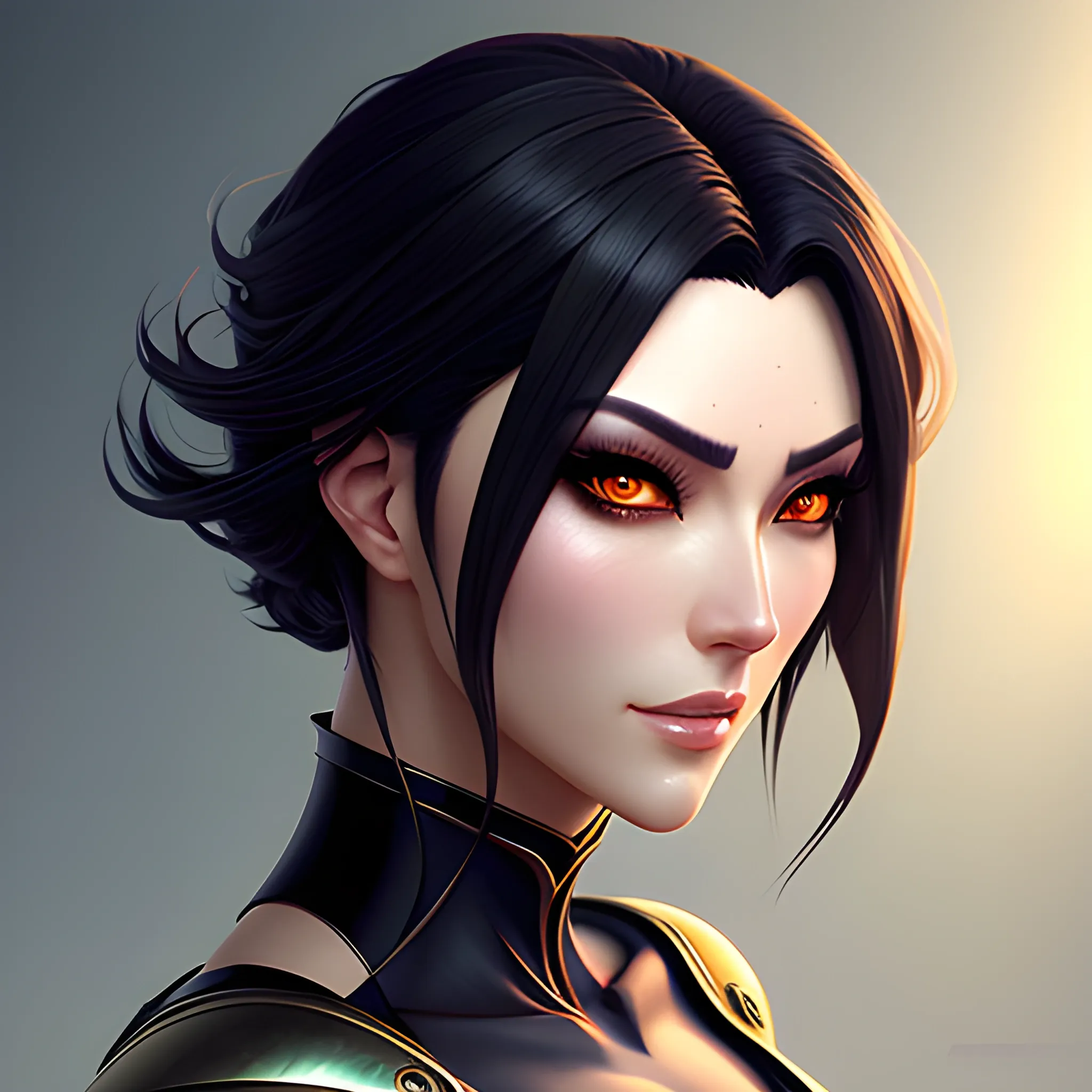 digital art, sharp focus, close - up, character portrait, hair short, detailed lighting, beautiful fantasy art, film still, still film, masterpiece, award winning, perfect detail, symmetry, by artgerm and hayao miyazaki, by rutkowsky, by alphonse mucha, artstation, hq, artstation, girl, short hair, black hair, realistic anime, realistic, detailed, Guweiz by Zheng Wei Gu, beautiful big eyes, youth, child, cute kid, young girl, Peace Z.W. Gu, facing the left, looking at viewer, fantasy character, fantasy character art, fantasy character concept, realistic anime style character art, Peace by Z.W. Gu on ArtStation.