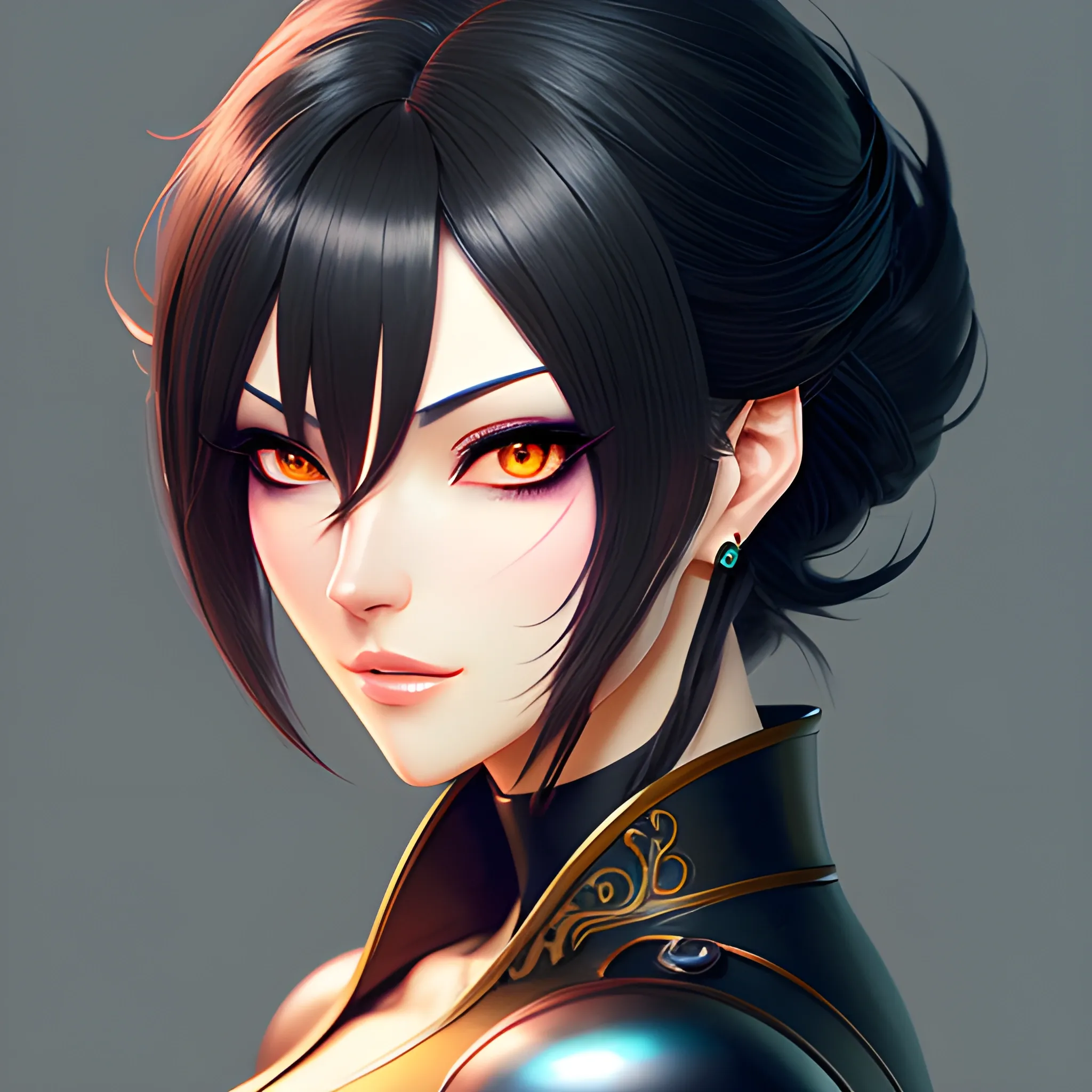 Cute anime girl portrait, digital painting. Close-up illustration