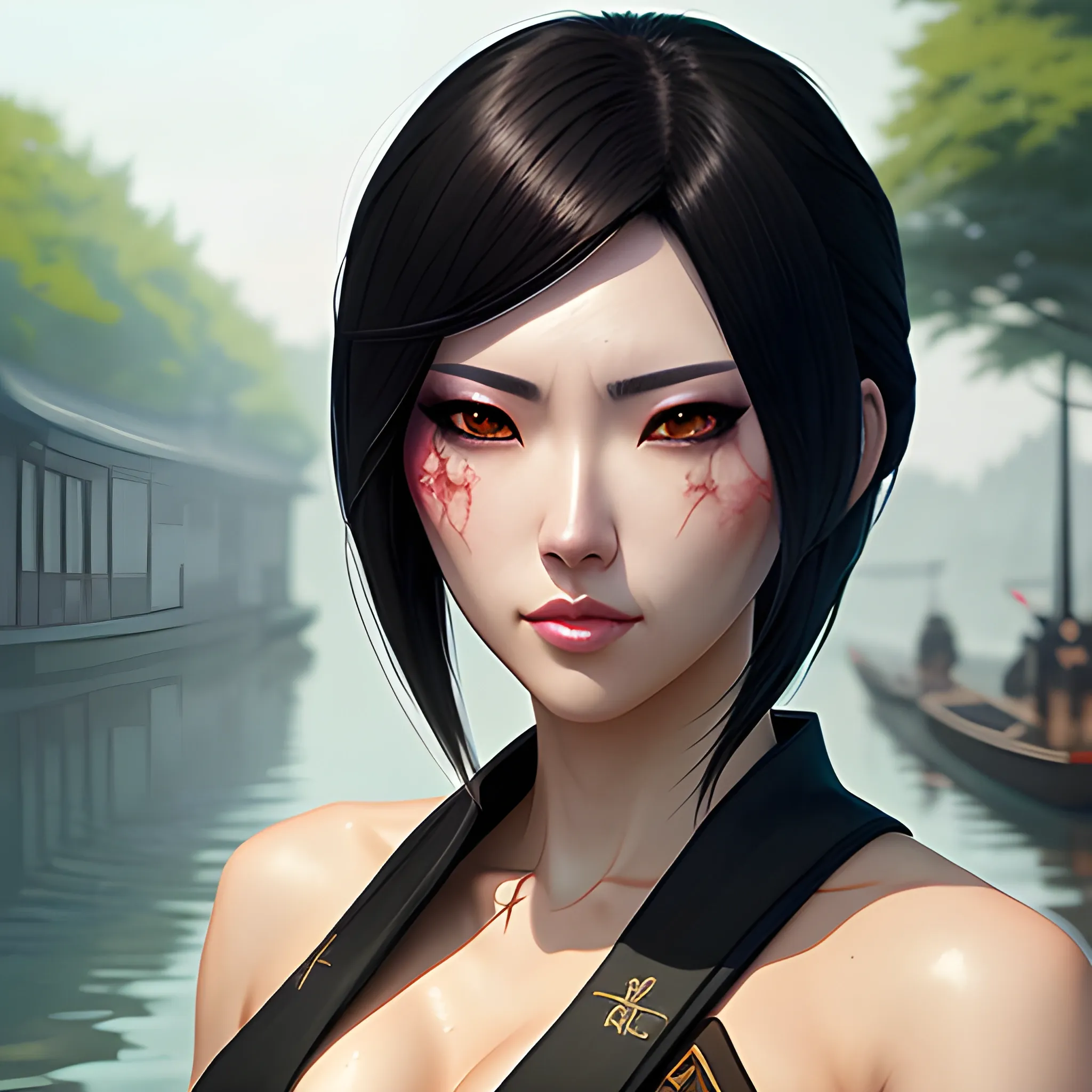 GUWEIZ, Canal, Z.W. Gu, Guweiz, Peace by Z.W. Gu on ArtStation, samurai child, character art, hyperrealistic, hyper realistic, realistic anime art style, anime art style, up close, portrait, short hair, black hair, caucasian, caucasian ethnicity 