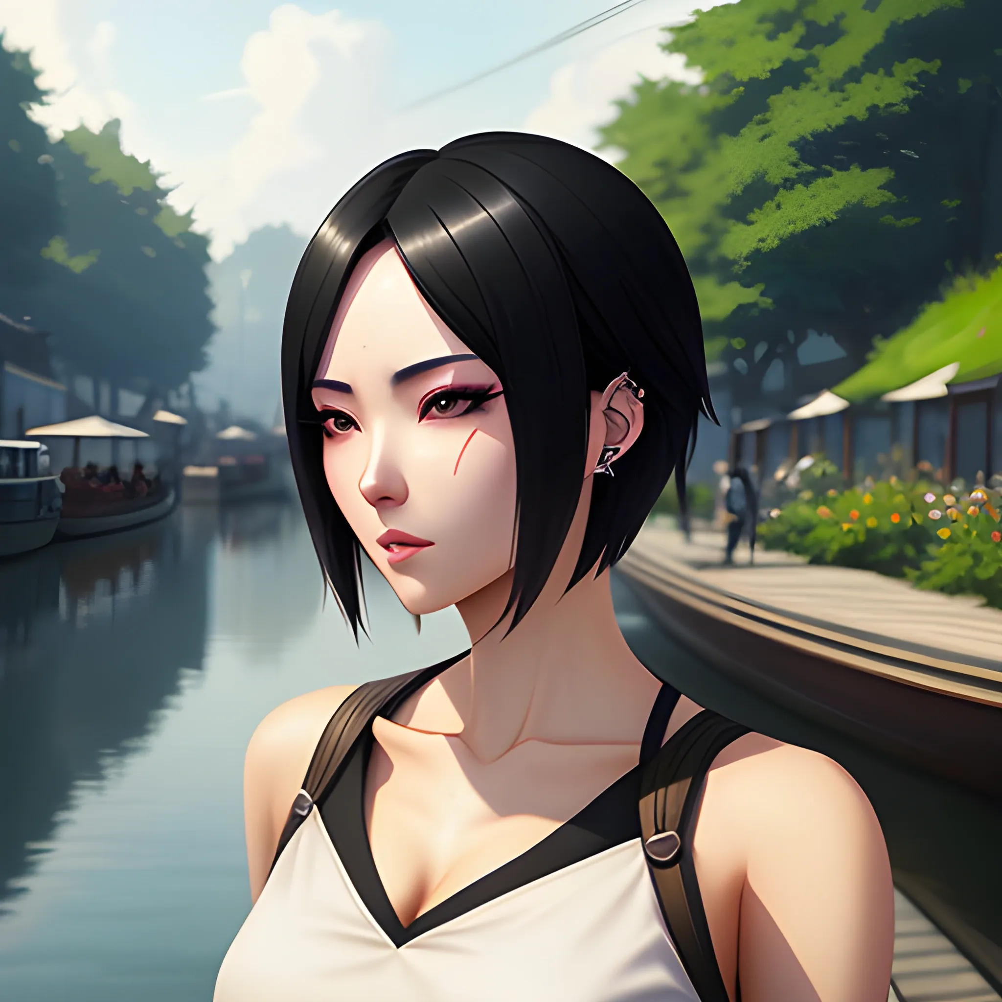 GUWEIZ, Canal, Z.W. Gu, Guweiz, Peace by Z.W. Gu on ArtStation, child, character art, hyperrealistic, hyper realistic, realistic anime art style, anime art style, up close, portrait, happy, short hair, black hair, fantasy background 