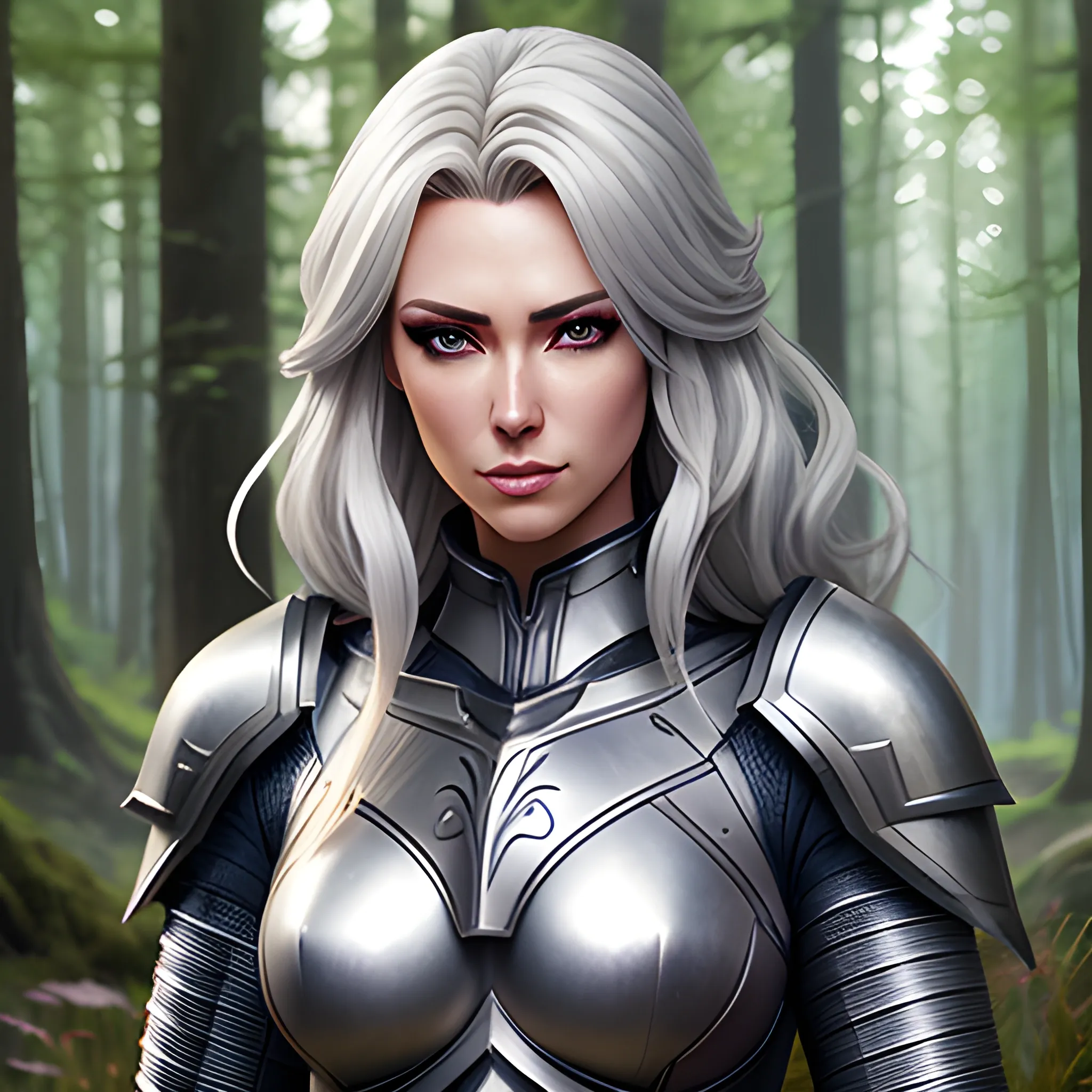 girl character art,head to toe full body silver armor, head to