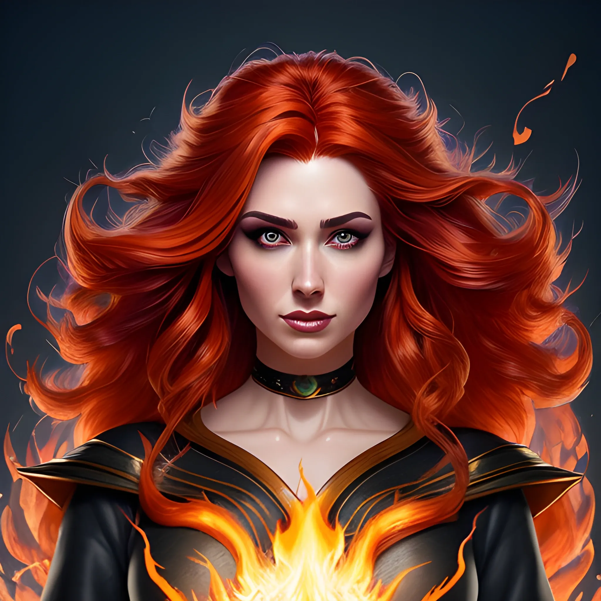 casting a bright large-scale magical spell around herself, casting fireball, realistic portrait of a innocent young teen girl, d&d magic fantasy, dark magical school robes, light curly hair, overflowing energy, highly detailed, digital painting, trending on artstation, pixiv, concept art, sharp focus, illustration, art by Ross Tran and Greg Rutkowski and Walt Disney animation, red flaming hair, magical flaming hair, fire hair, hair on fire, magic hair, burning hair, magical background, very detailed background