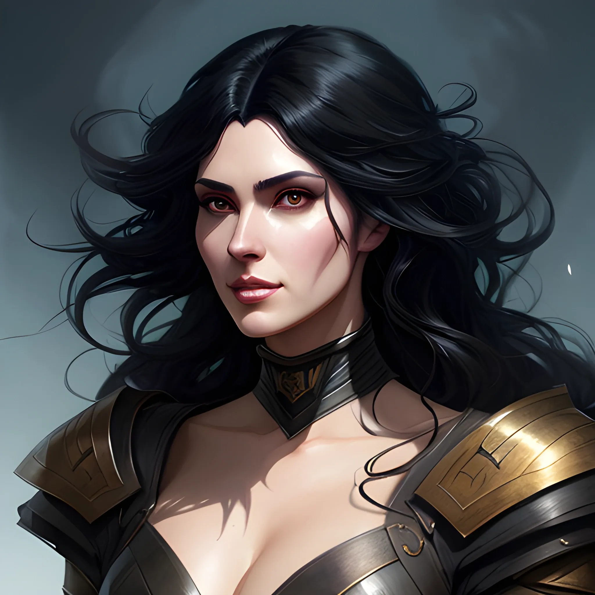 facing viewer, black hair, fantasy medieval outfit, realistic po ...