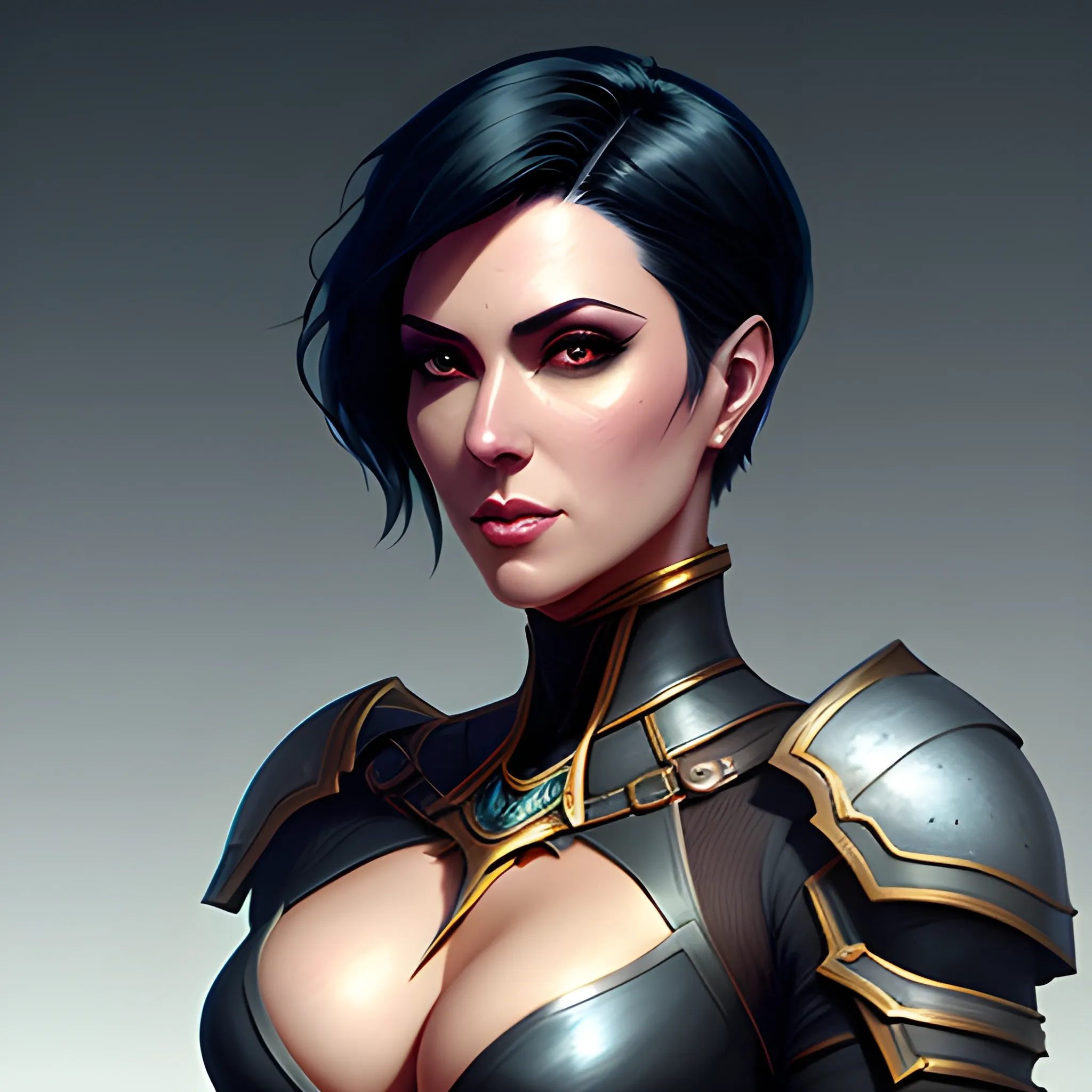 very detailed, full upper body view, facing viewer, short hair, black hair, fantasy medieval outfit, realistic portrait of a innocent young teen girl, d&d fantasy character art, highly detailed, digital painting, trending on artstation, pixiv, concept art, sharp focus, illustration, art by Ross Tran and Greg Rutkowski and Walt Disney animation, detailed fantasy background