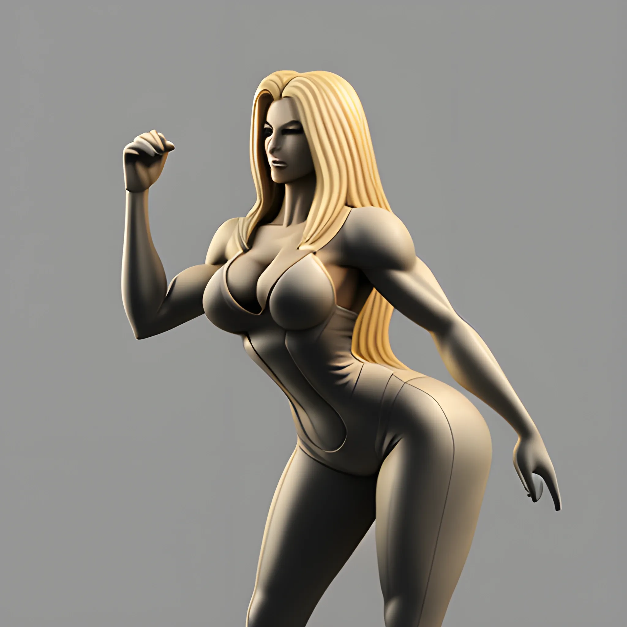 Slightly muscular, very long and thick blonde hair, dramatic hourglass figure, five-foot five-inches tall, wearing high-heels, flattering business suit, 3D, Pencil Sketch, 3D
