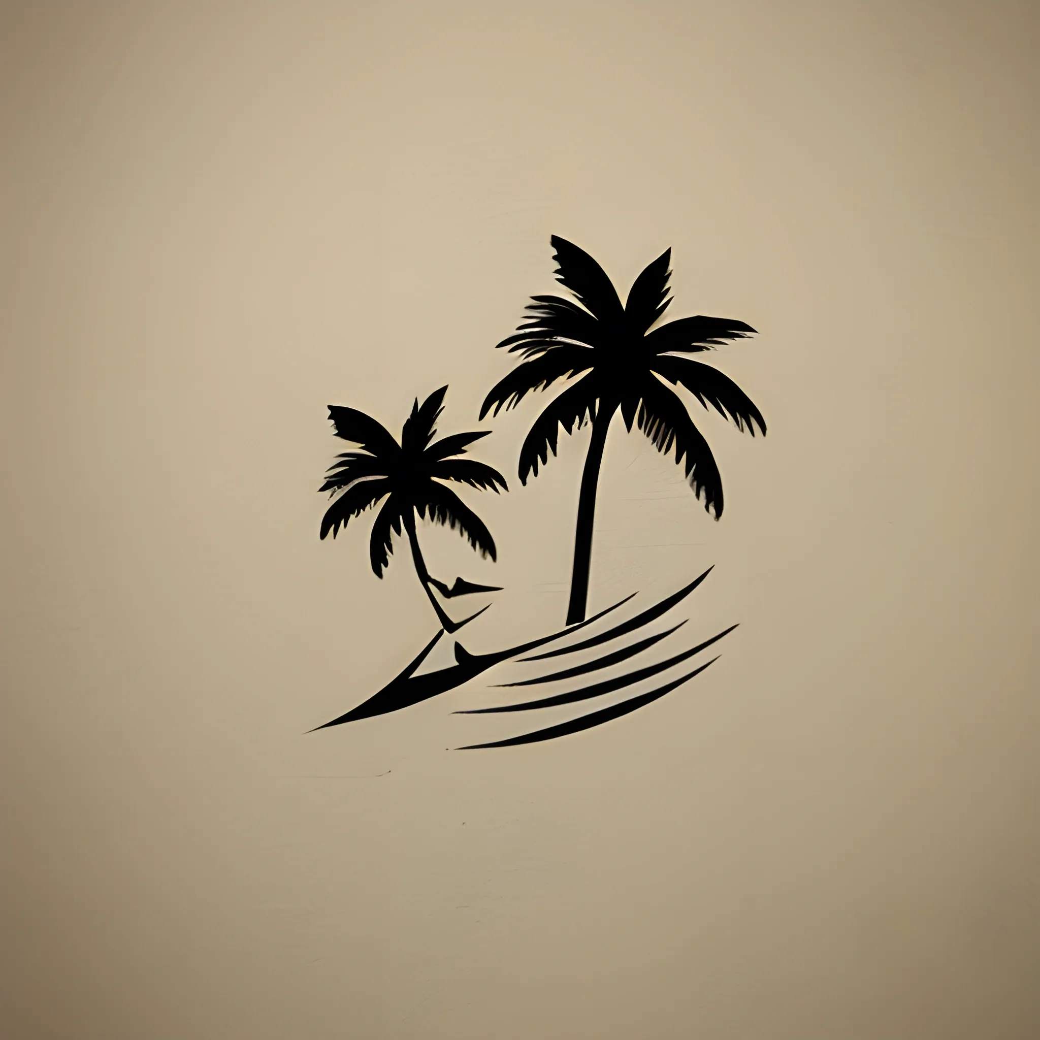 surfer logo with palm, sea and beach, Pencil Sketch