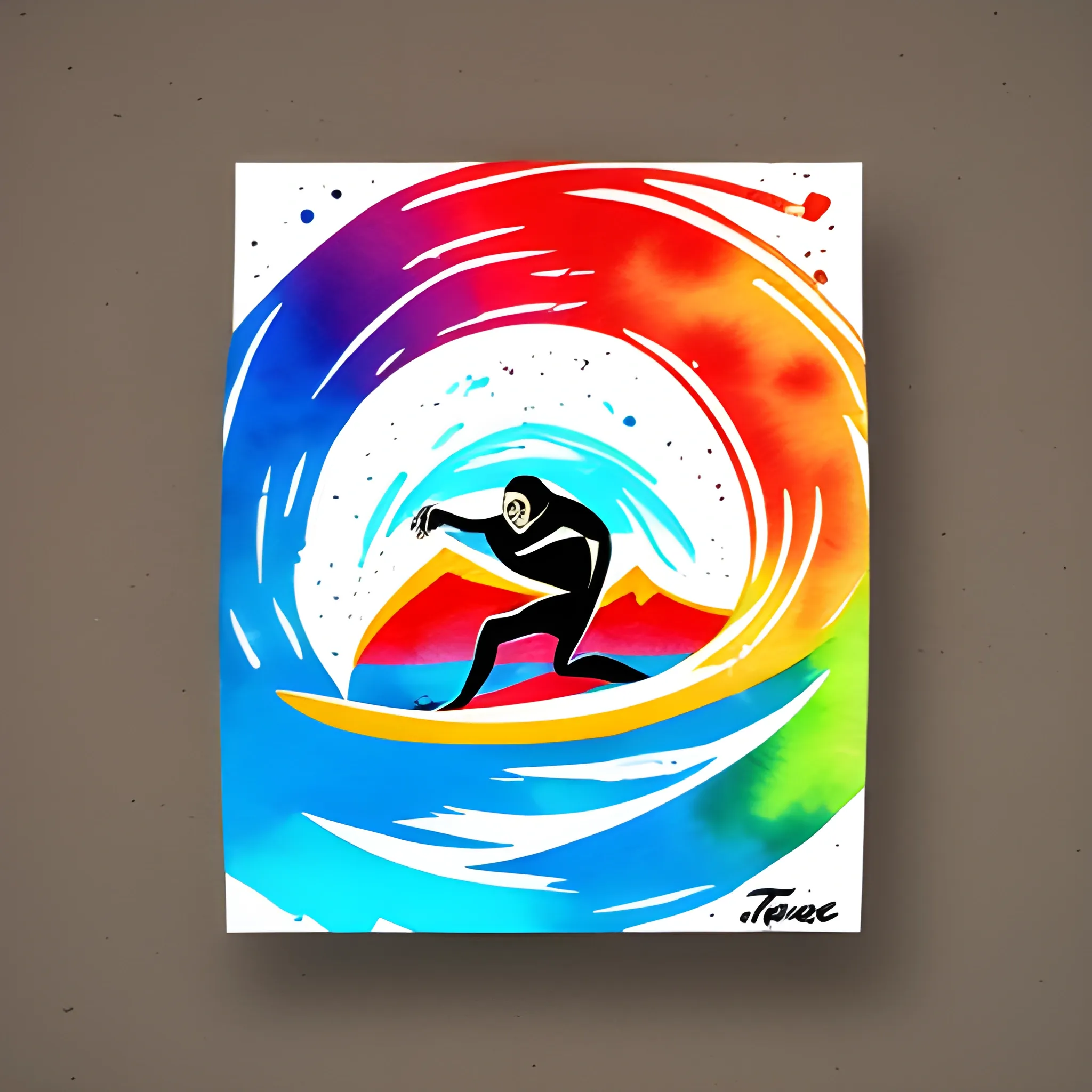 
SURFER LOGO FOR T-SHIT MODERN WITH A LOT OF LIVE COLOURS WITHOUT TEXT "surfing is my therapy" , Water Color