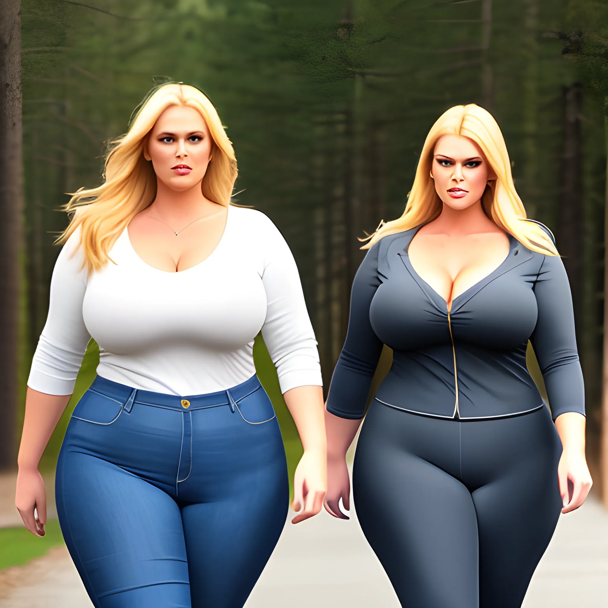 one large and tall friendly blonde plus size girl with small hea