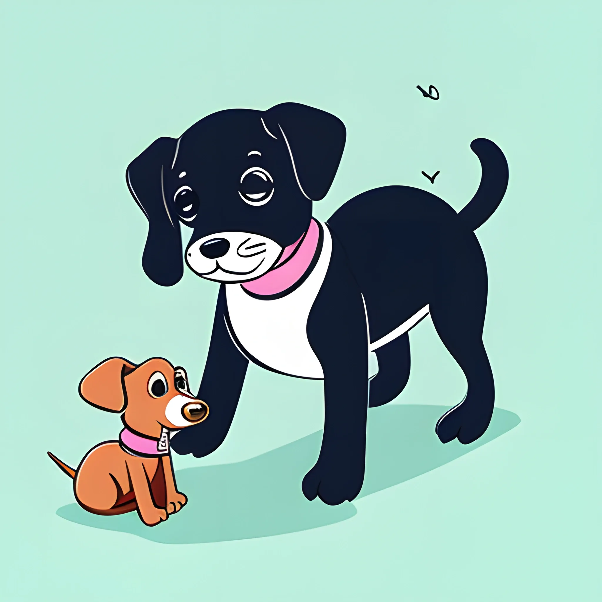 Cartoon, puppy，ant illustration suitable for clothing，Solid color，simple