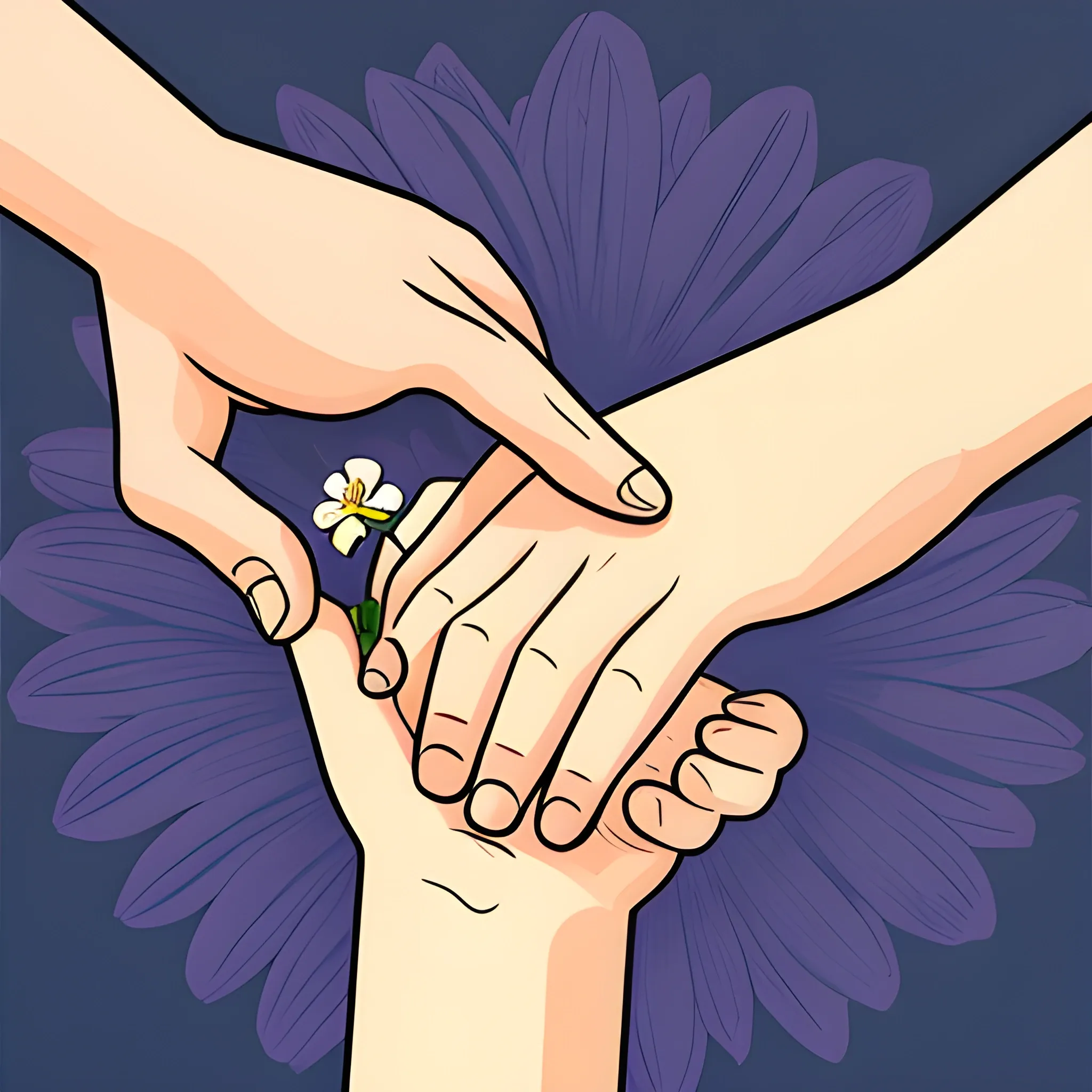 
a hand holding a flowers, with the thumb and ring fingers, Cartoon