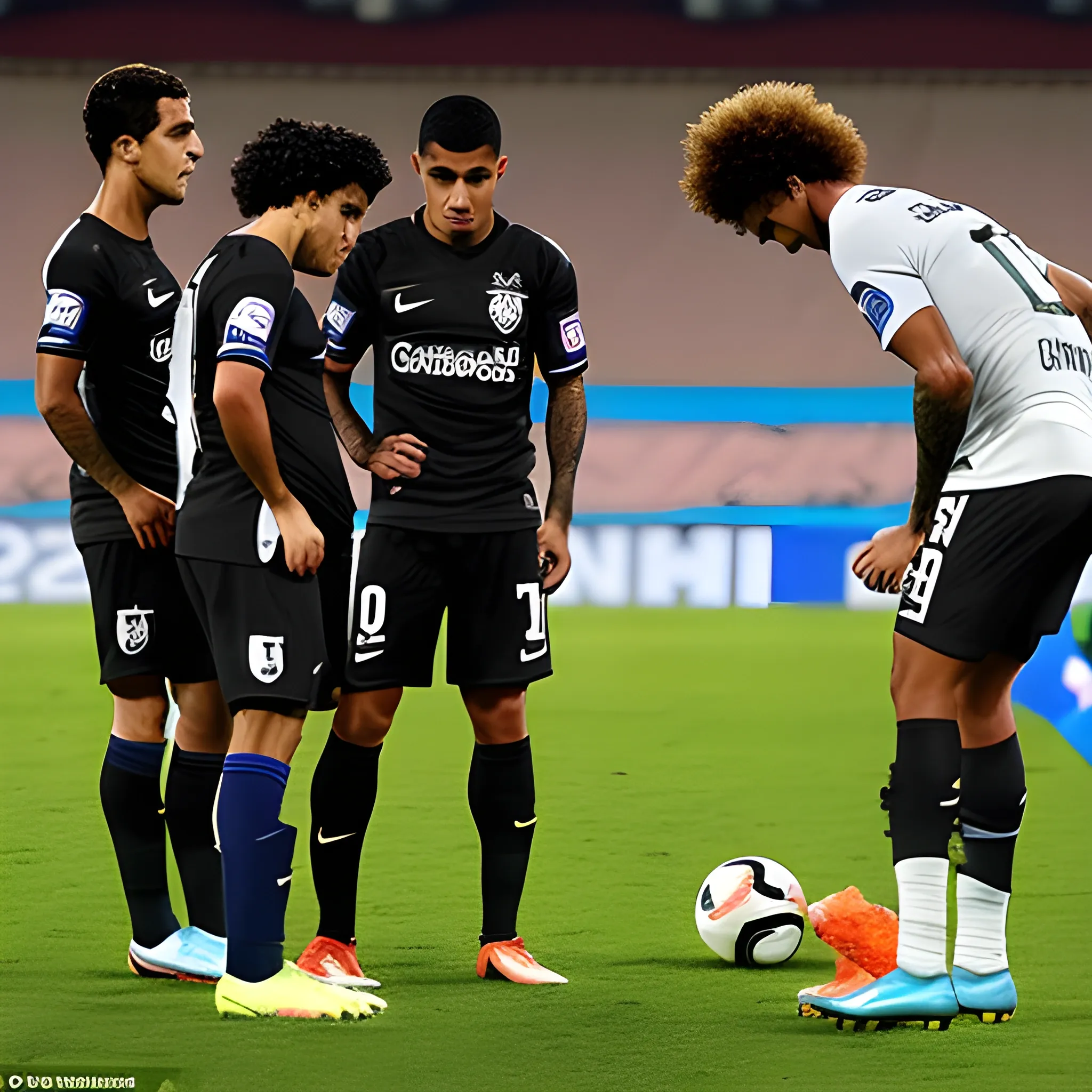left back of Corinthians Futebol Clube, polishing Fabio Santos' boots at the entrance to the field, with the other players ready to start the match