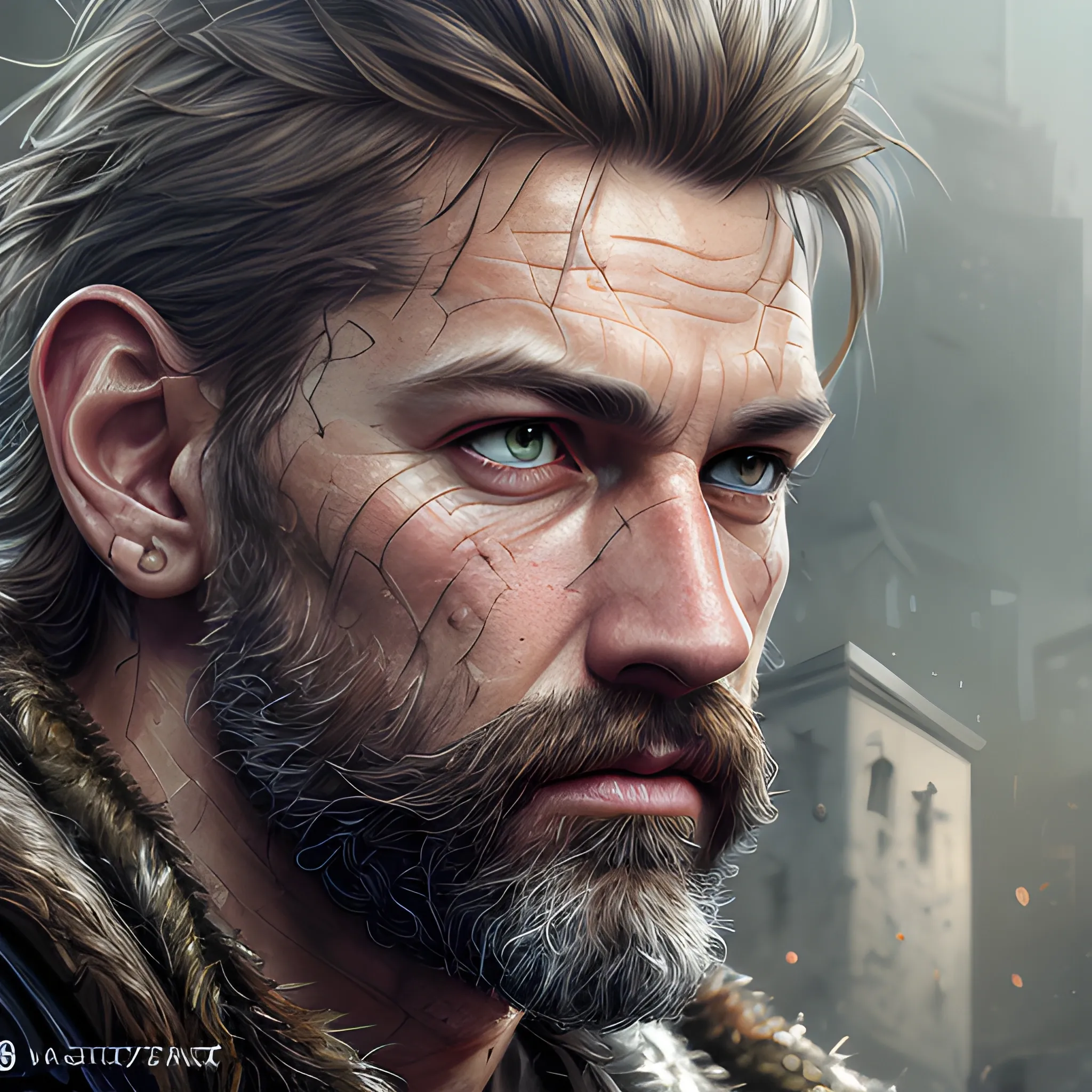 Male, rugged, hyper detailed background, realistic, DeviantArt, highly detailed, highly detailed, dof, fantasy, beautiful, dynamic, lighting, award winning, crisp quality, hyper realistic, hyper detailed, 4k resolution, highly detailed background, digital painting, trending on artstation, artstastion, highly detailed,