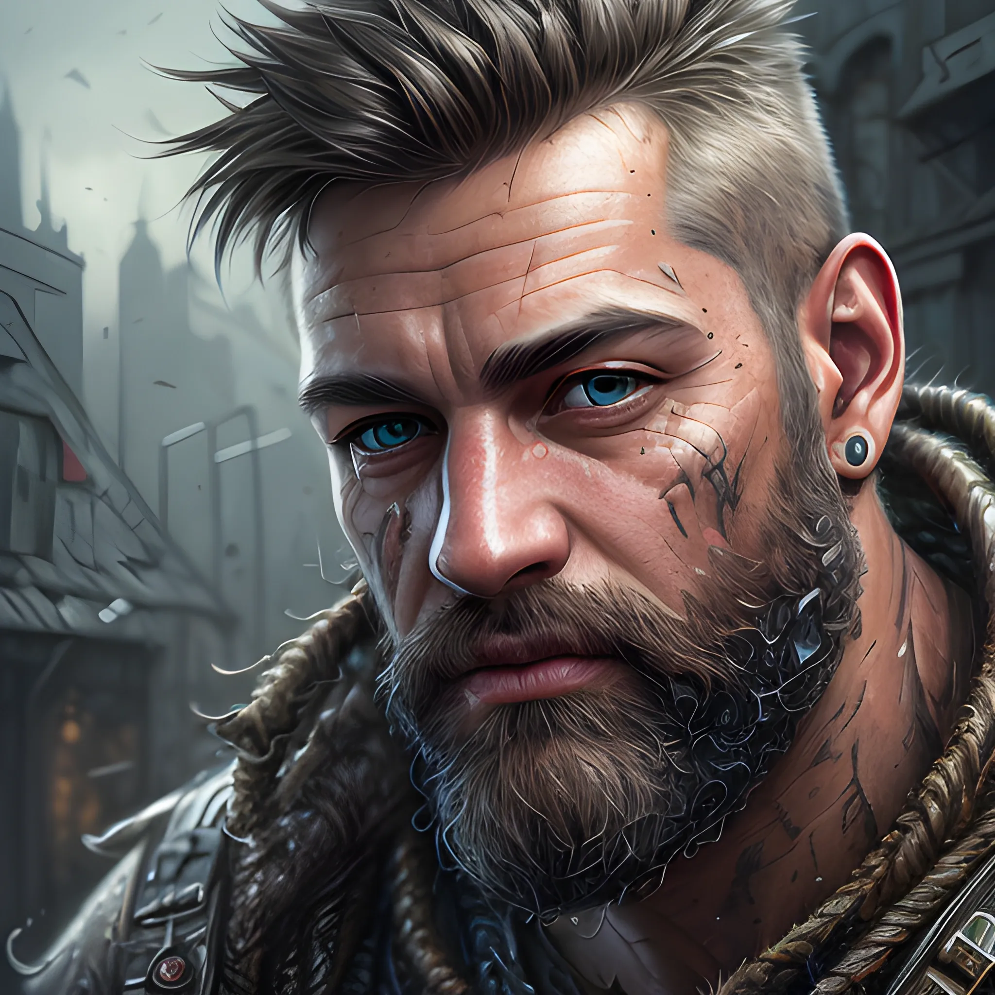 Male, rugged, hyper detailed background, realistic, DeviantArt, highly detailed, highly detailed, dof, fantasy, beautiful, dynamic, lighting, award winning, crisp quality, hyper realistic, hyper detailed, 4k resolution, highly detailed background, digital painting, trending on artstation, artstastion, highly detailed