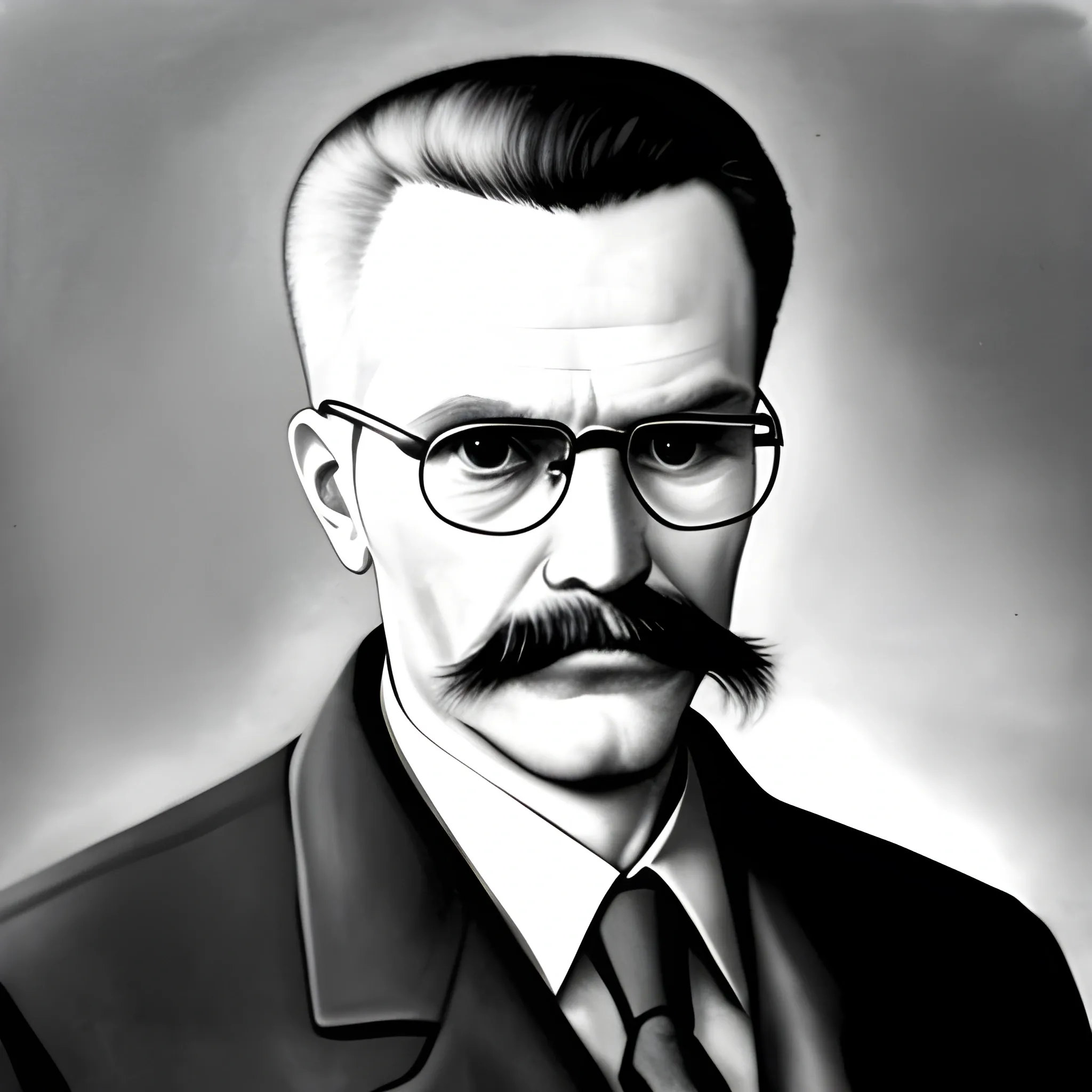 Levon Trotski soviet leader, revolutionary figher, political figure, photography, historical, with glasses and black jacket, rounded face, 
intellectual resemblance