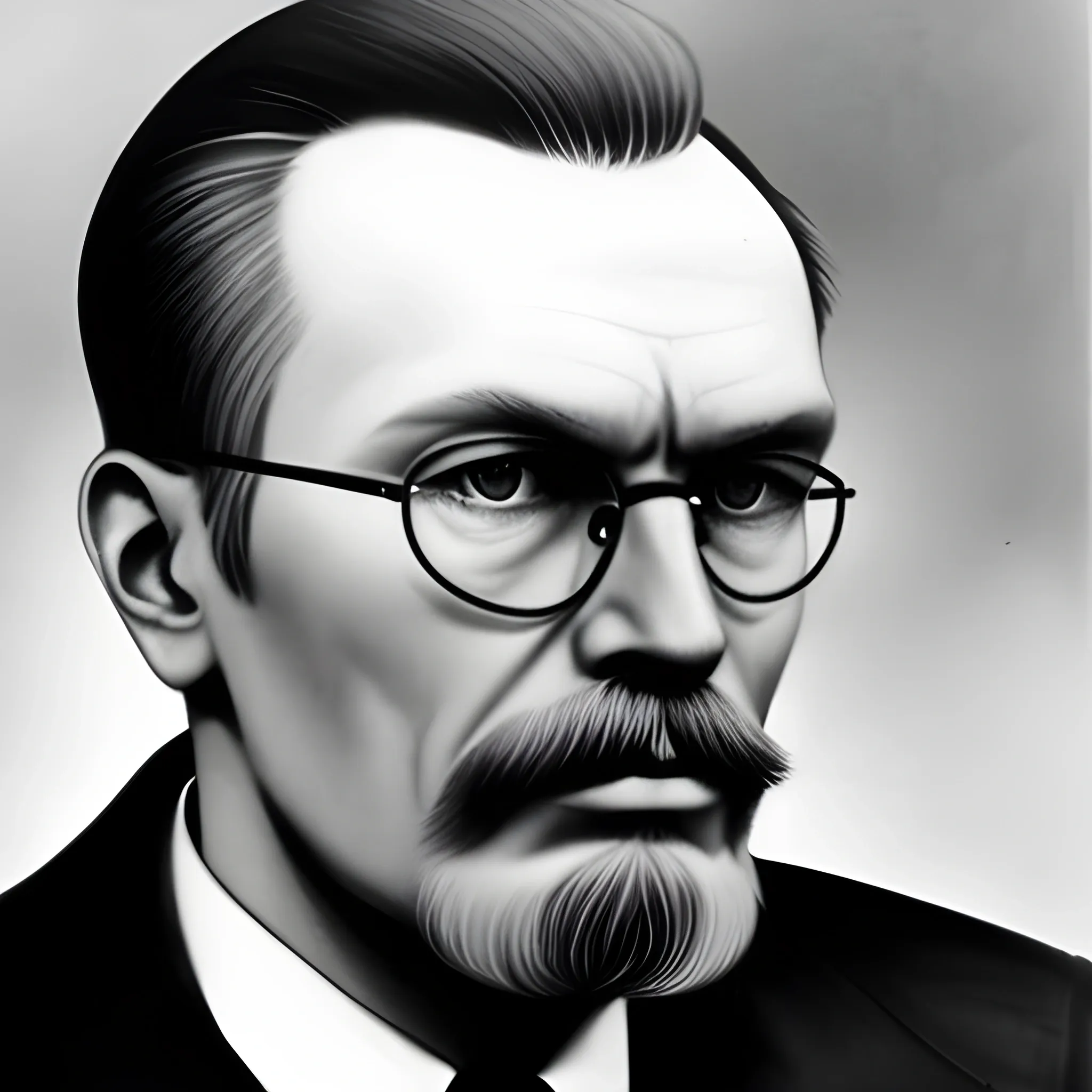 Levon Trotski soviet leader, revolutionary figher, political figure, photography front face closeup, historical, with round glasses and black leather jacket not tie, rounded face, 
intellectual resemblance, no wrinkles on the forehead, and without a beard