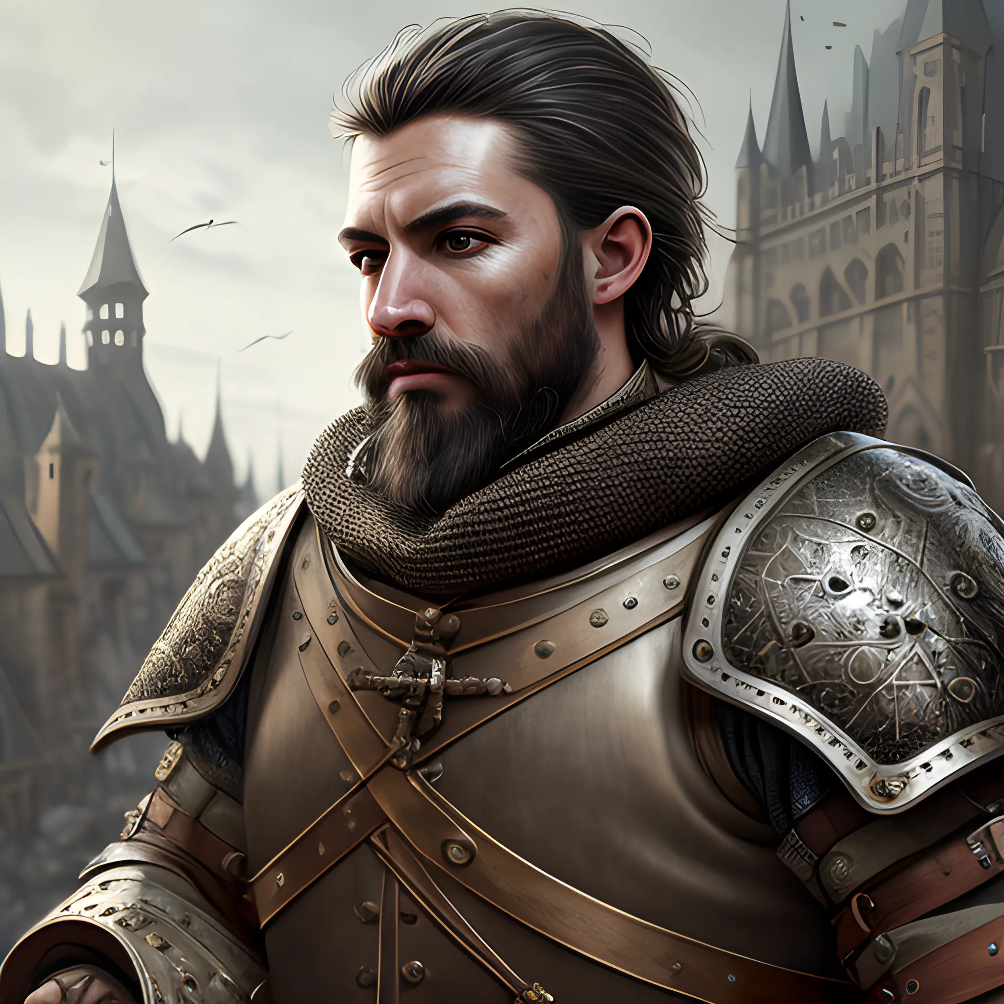 Male, rugged, medieval outfit, hyper detailed background, realistic, DeviantArt, highly detailed, highly detailed, dof, fantasy, beautiful, dynamic, lighting, award winning, crisp quality, hyper realistic, hyper detailed, 4k resolution, highly detailed background, digital painting, trending on artstation, artstastion, highly detailed,