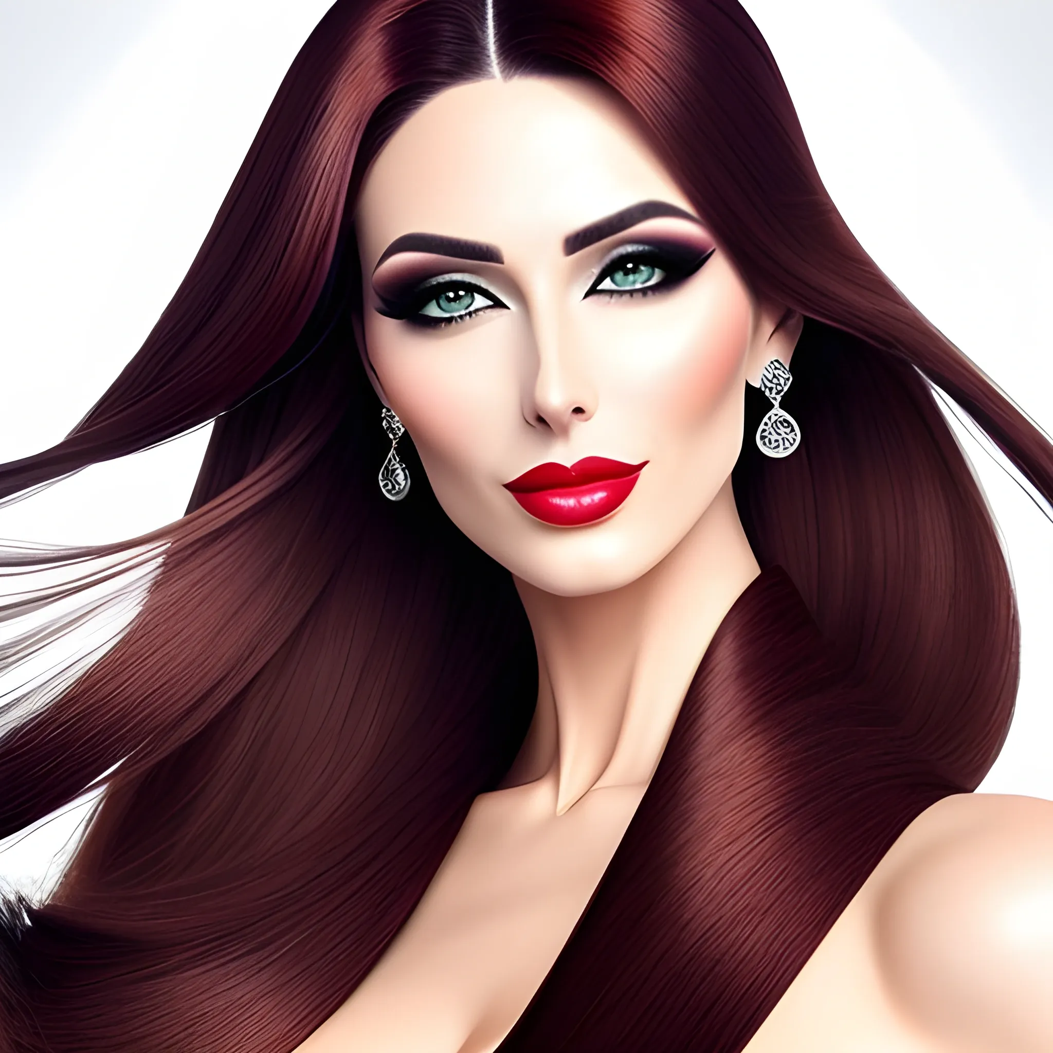 Beautiful girl in dynamic pose, fashion, straight hair with side comb, luxurious makeup, luxurious, luxurious diamonds,