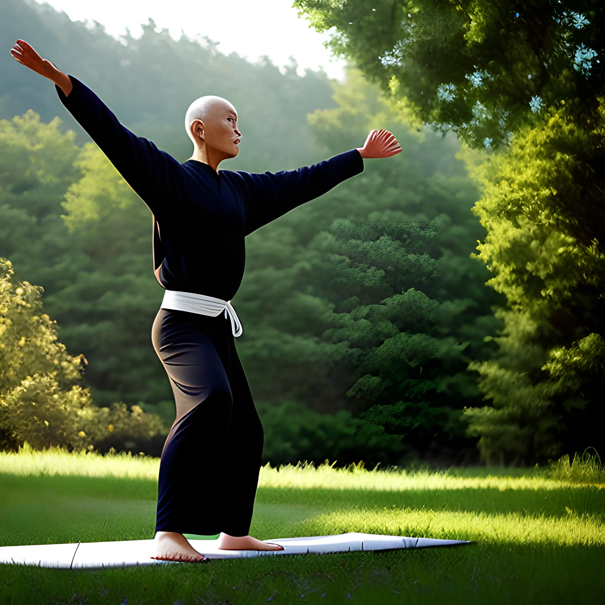 Real people doing Qi Gong with realistic design of real people in nature